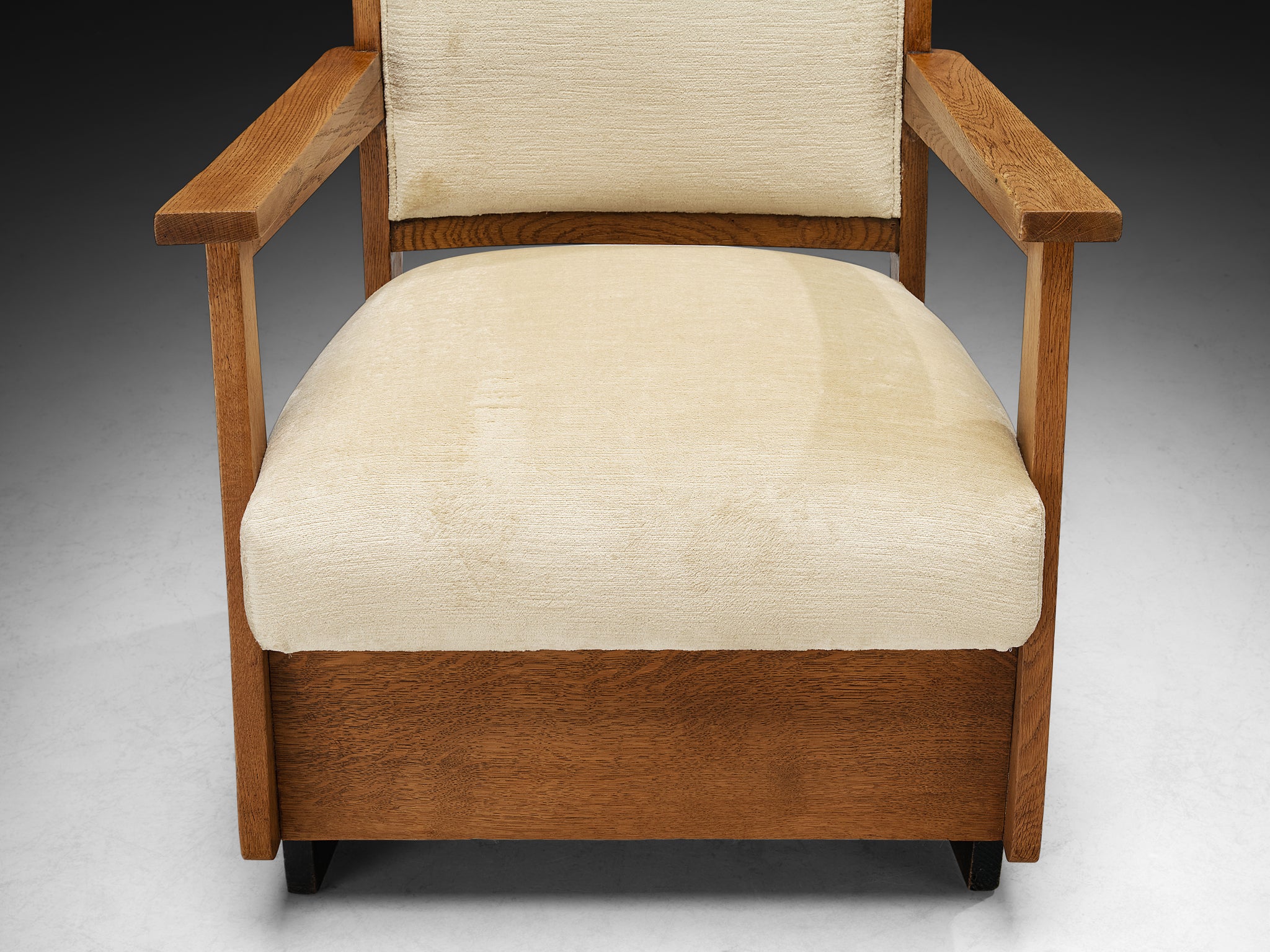 Dutch Art Deco Armchair in Oak and Creme Fabric Seating Morentz