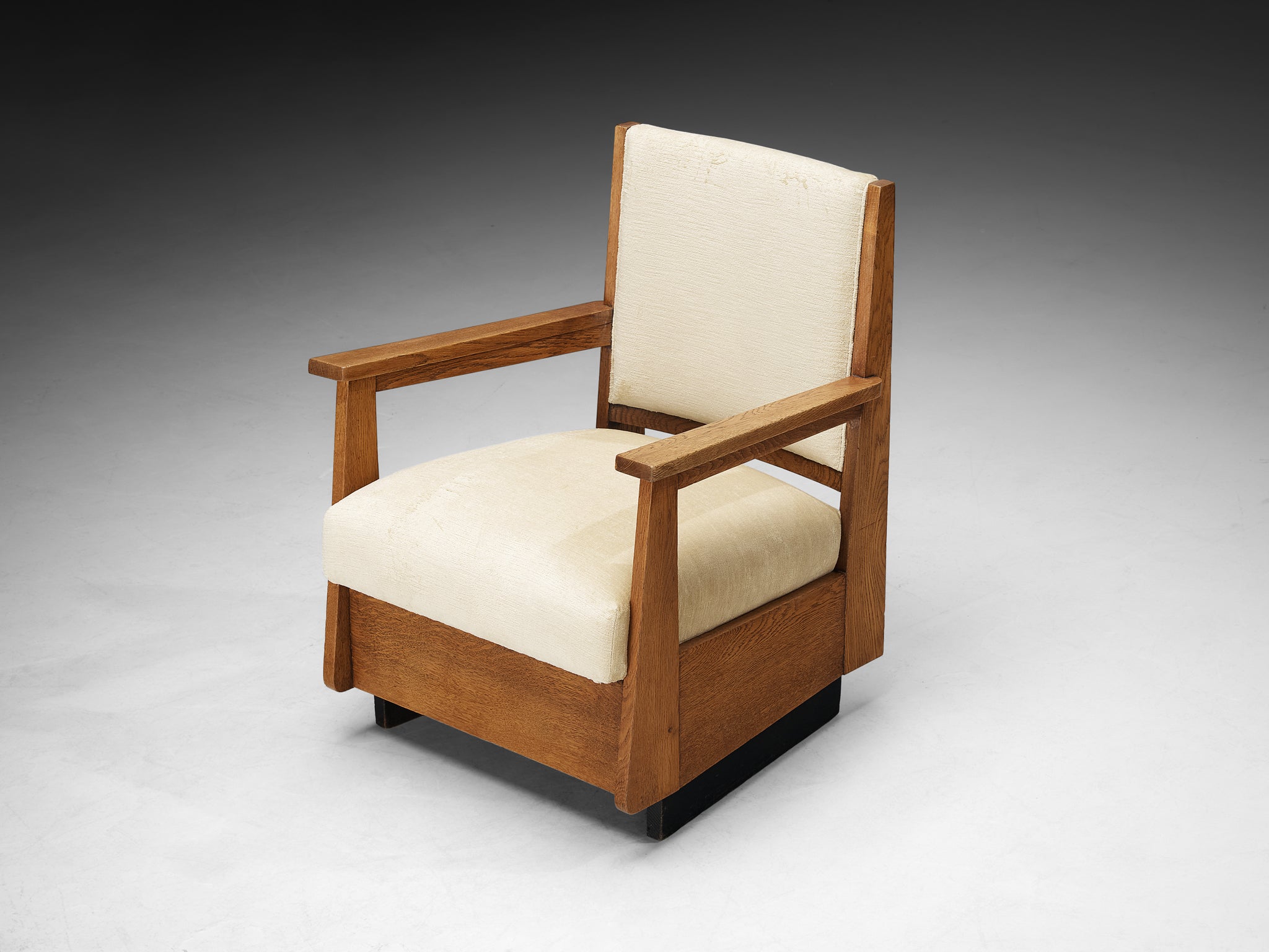 Dutch Art Deco Armchair in Oak and Creme Fabric Seating Morentz