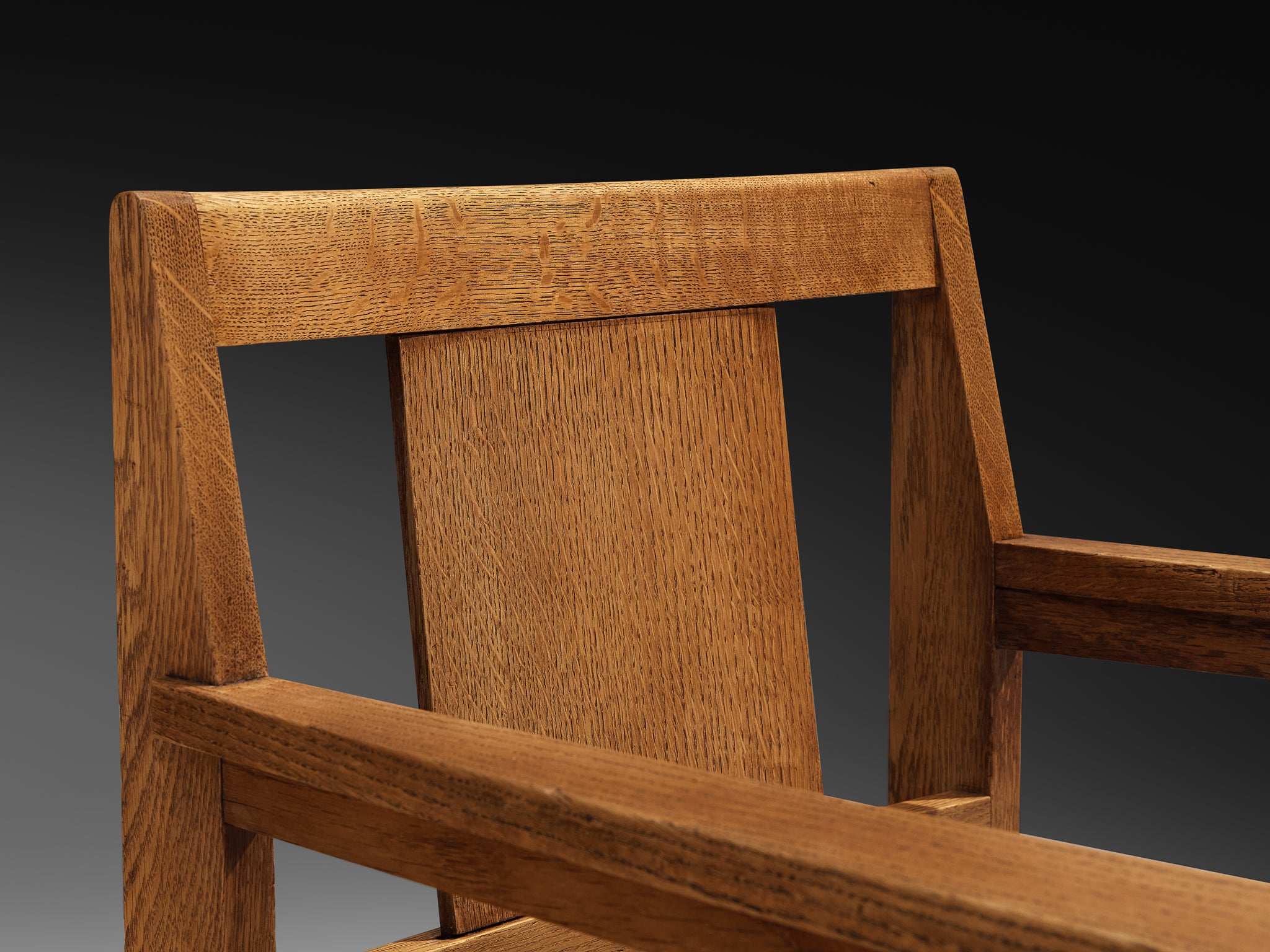 Hague School Art Deco Armchair in Solid Oak and Blue Upholstery Seating Morentz