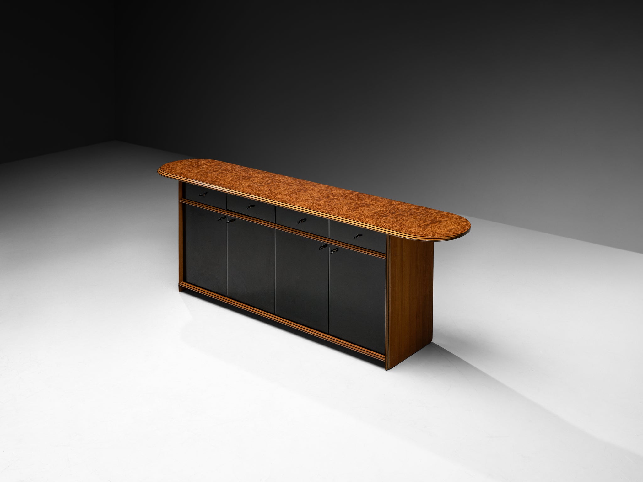 Afra & Tobia Scarpa for Maxalto 'Artona' Sideboard in Black Leather and Walnut Case pieces and storage cabinets Morentz