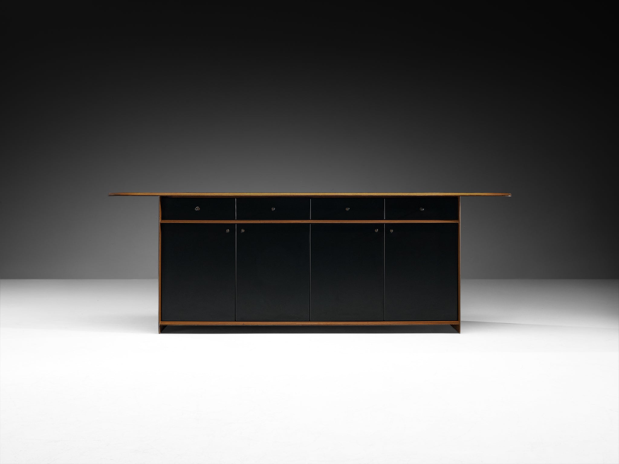 Afra & Tobia Scarpa for Maxalto 'Artona' Sideboard in Black Leather and Walnut Case pieces and storage cabinets Morentz