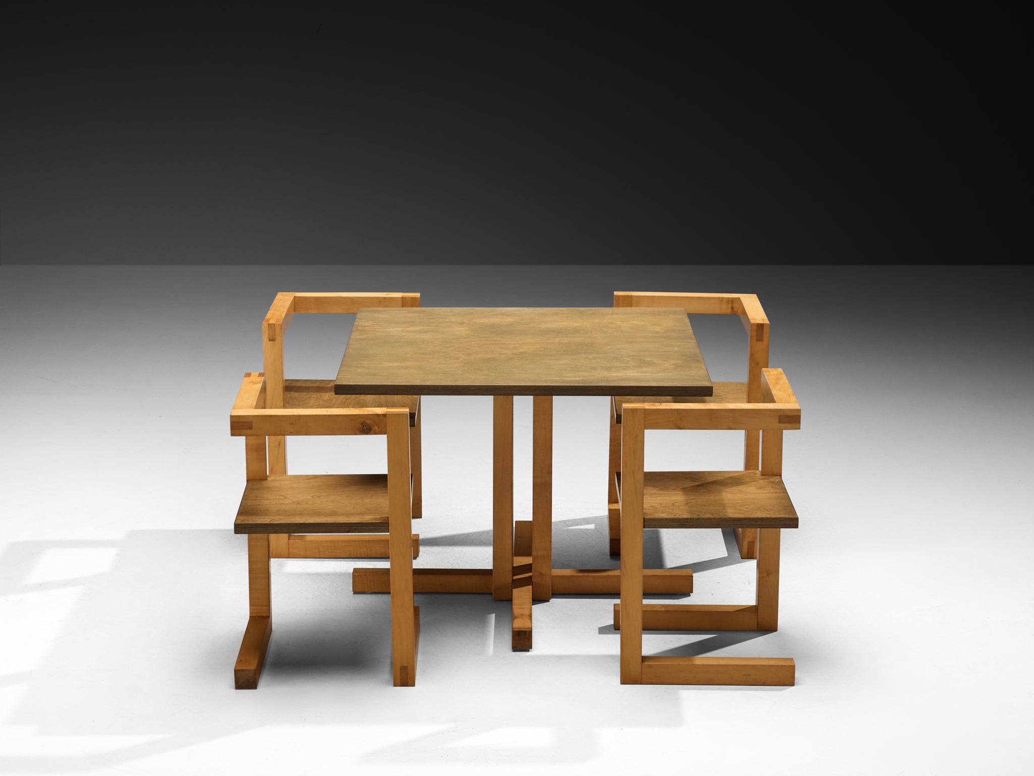 Post-Modern Willem Noyons Dining Room Set with Table and Chairs in Wood Tables Morentz