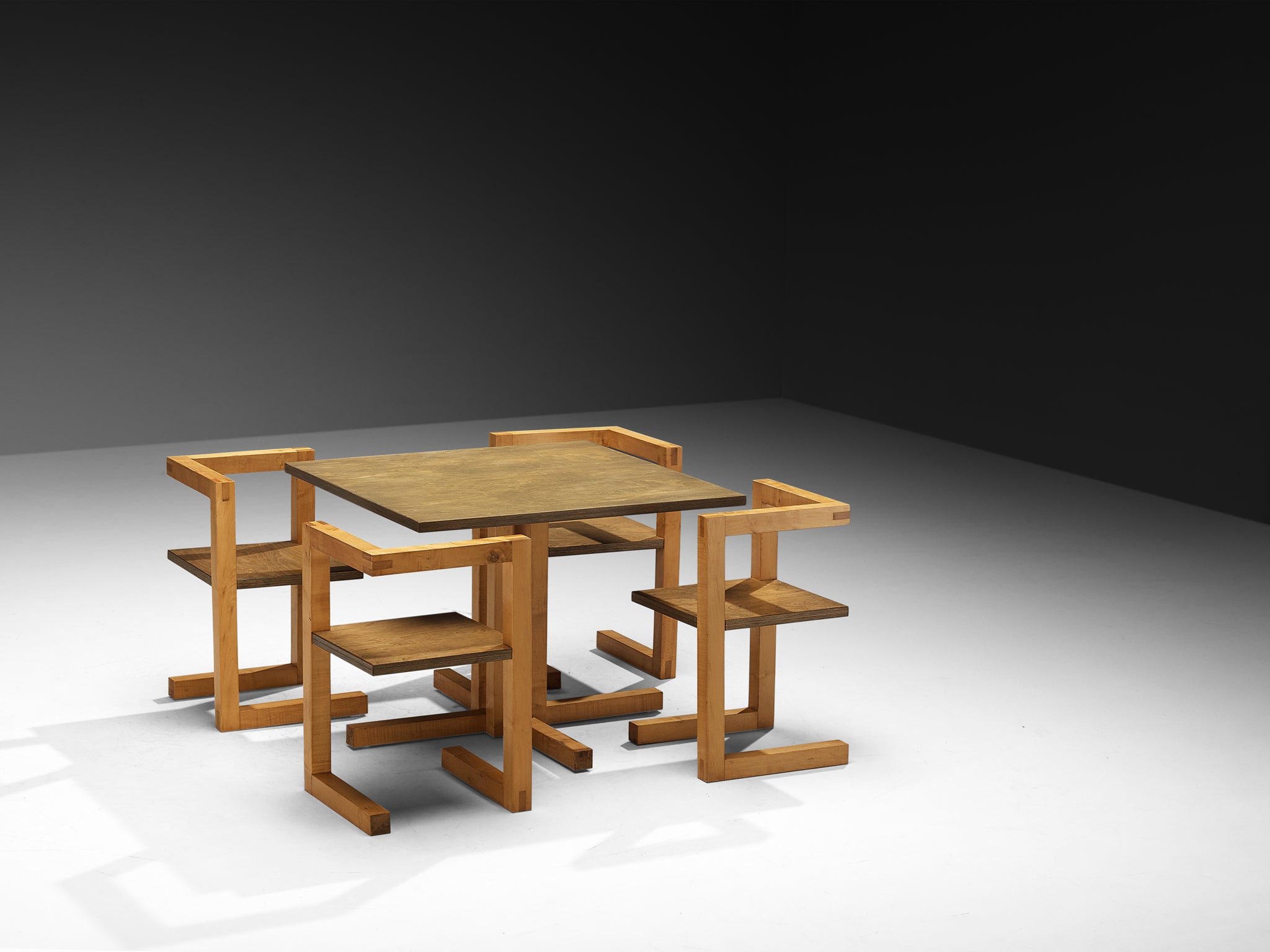 Post-Modern Willem Noyons Dining Room Set with Table and Chairs in Wood Tables Morentz