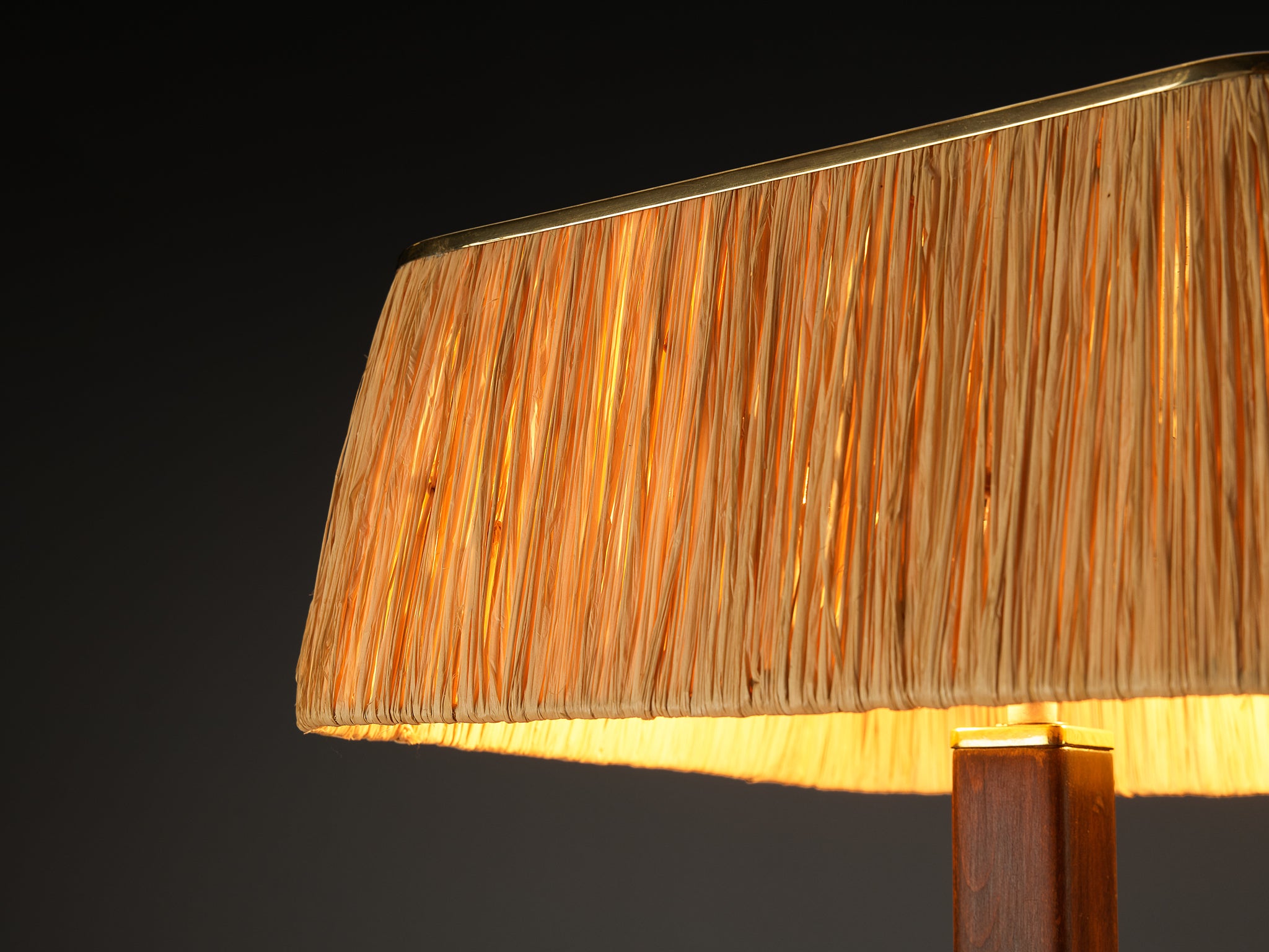 Paavo Tynell for Taito Oy '5066' Table Lamp in Perforated Brass and Straw Lighting Morentz