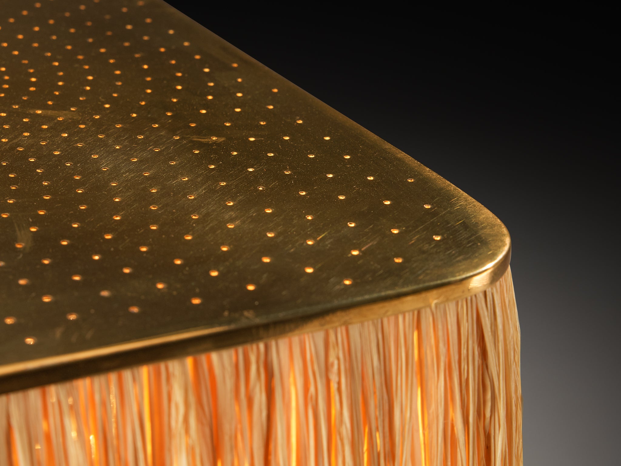 Paavo Tynell for Taito Oy '5066' Table Lamp in Perforated Brass and Straw Lighting Morentz