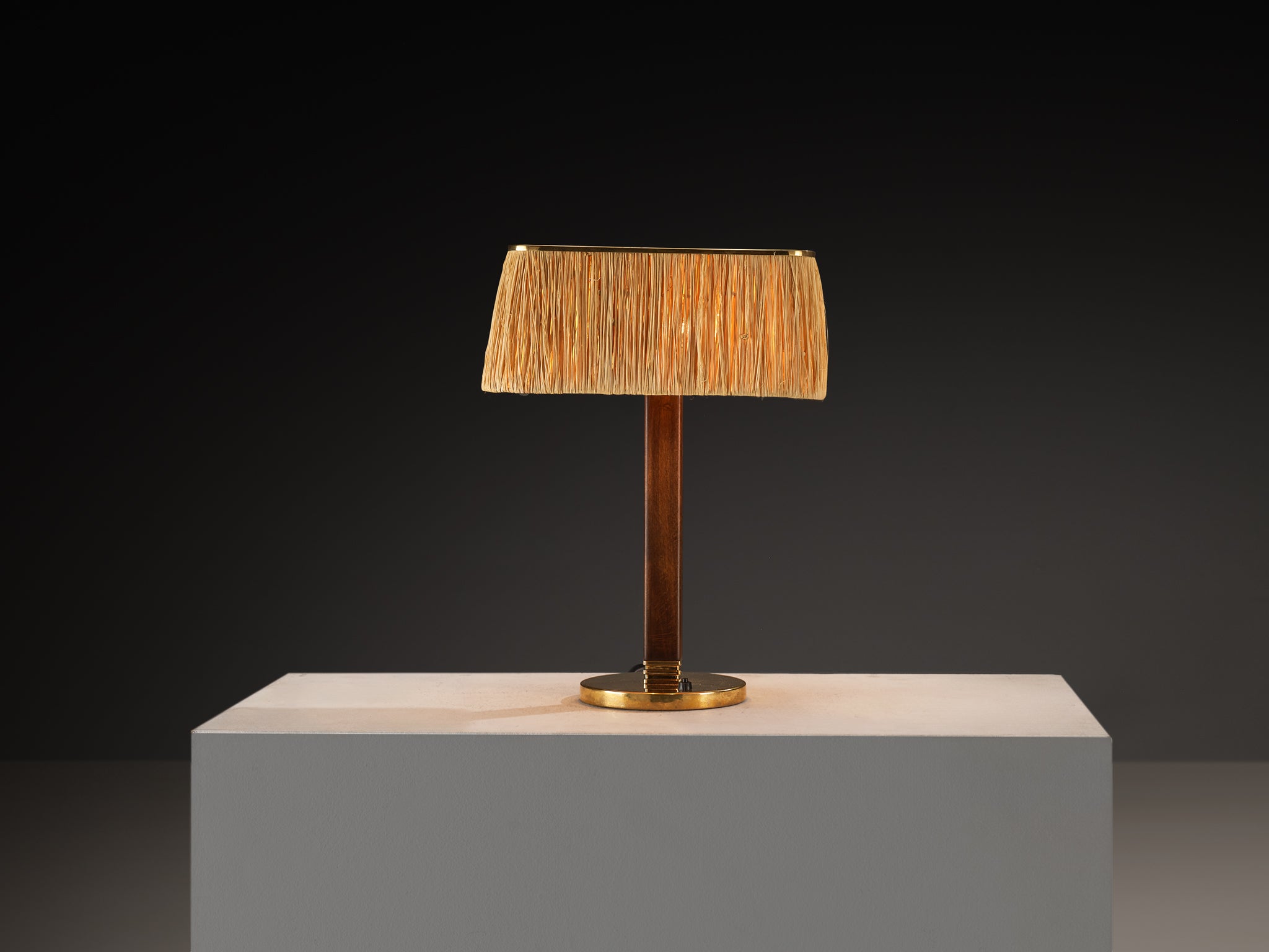 Paavo Tynell for Taito Oy '5066' Table Lamp in Perforated Brass and Straw Lighting Morentz