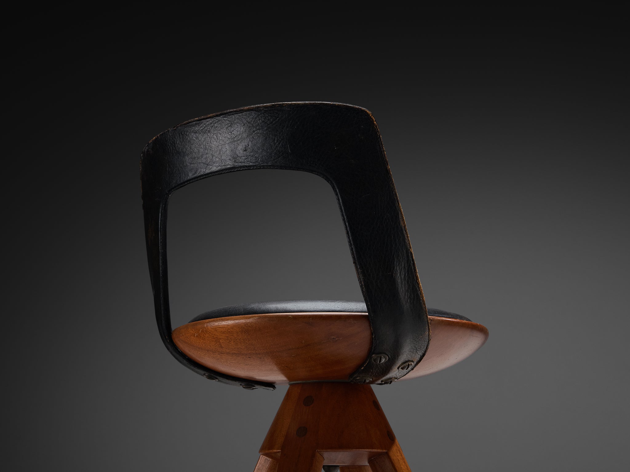 Tove & Edvard Kindt-Larsen Small Swivel Desk or Side Chair in Teak and Leather Seating Morentz