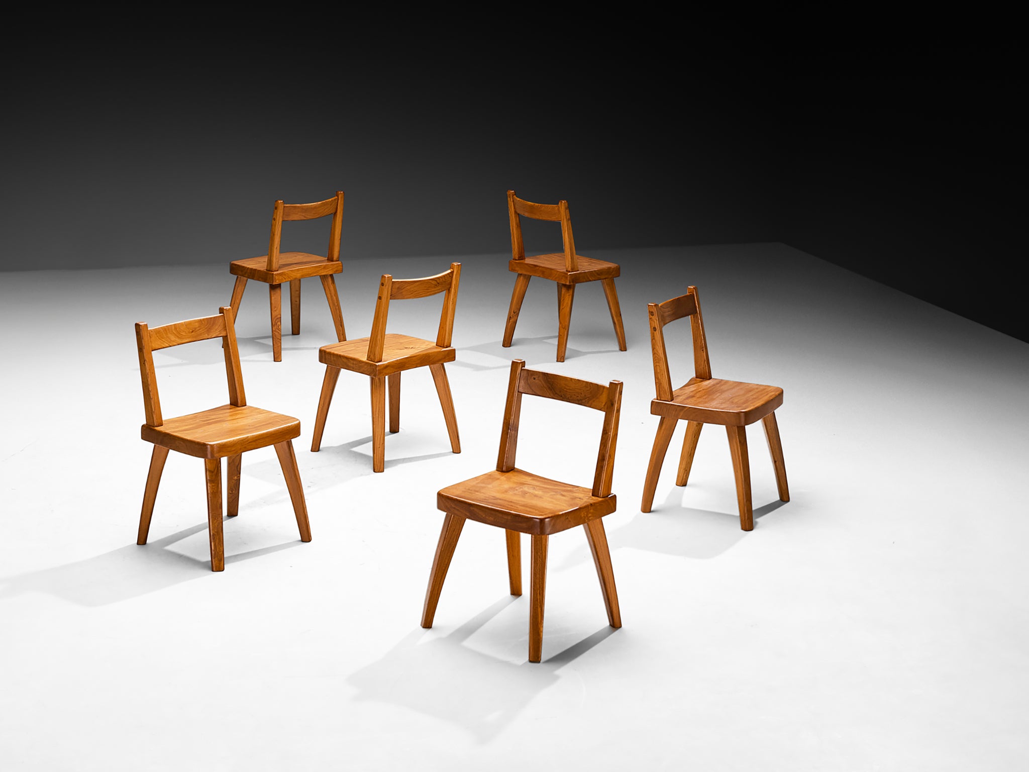 Set of Six French Naturalistic Dining Chairs in Solid Elm Seating Morentz