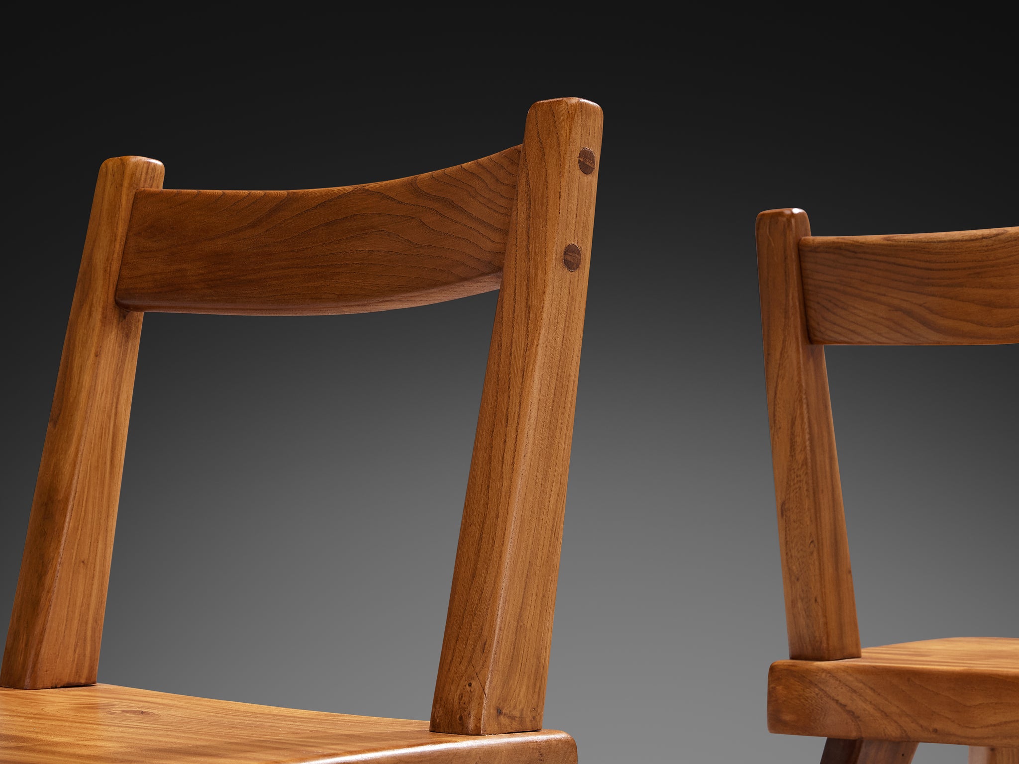 Set of Six French Naturalistic Dining Chairs in Solid Elm Seating Morentz