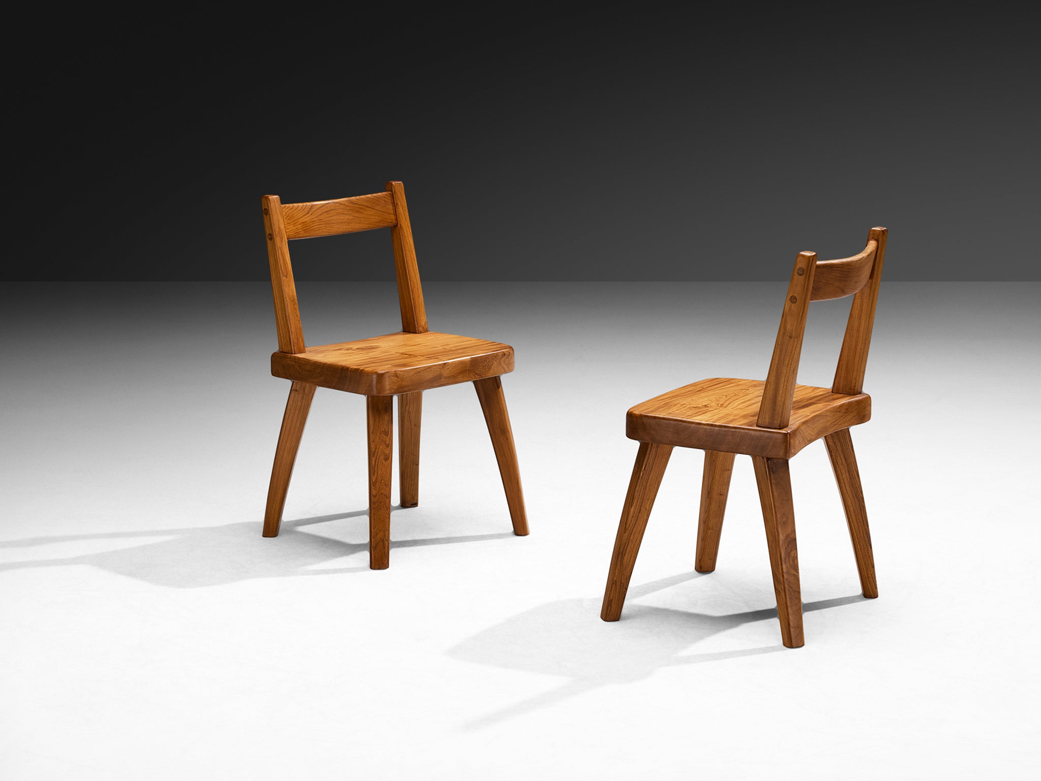 Set of Six French Naturalistic Dining Chairs in Solid Elm Seating Morentz