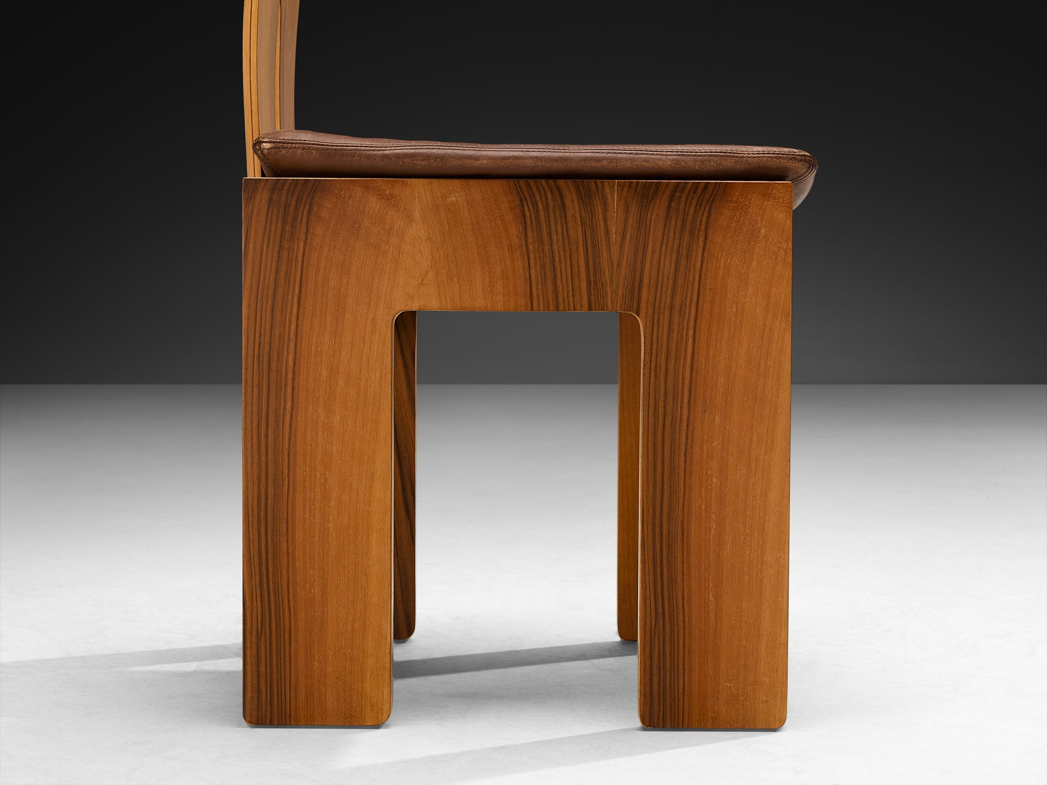 Carlo Scarpa for Bernini Set of Six Dining Chairs in Walnut and Brown Leather