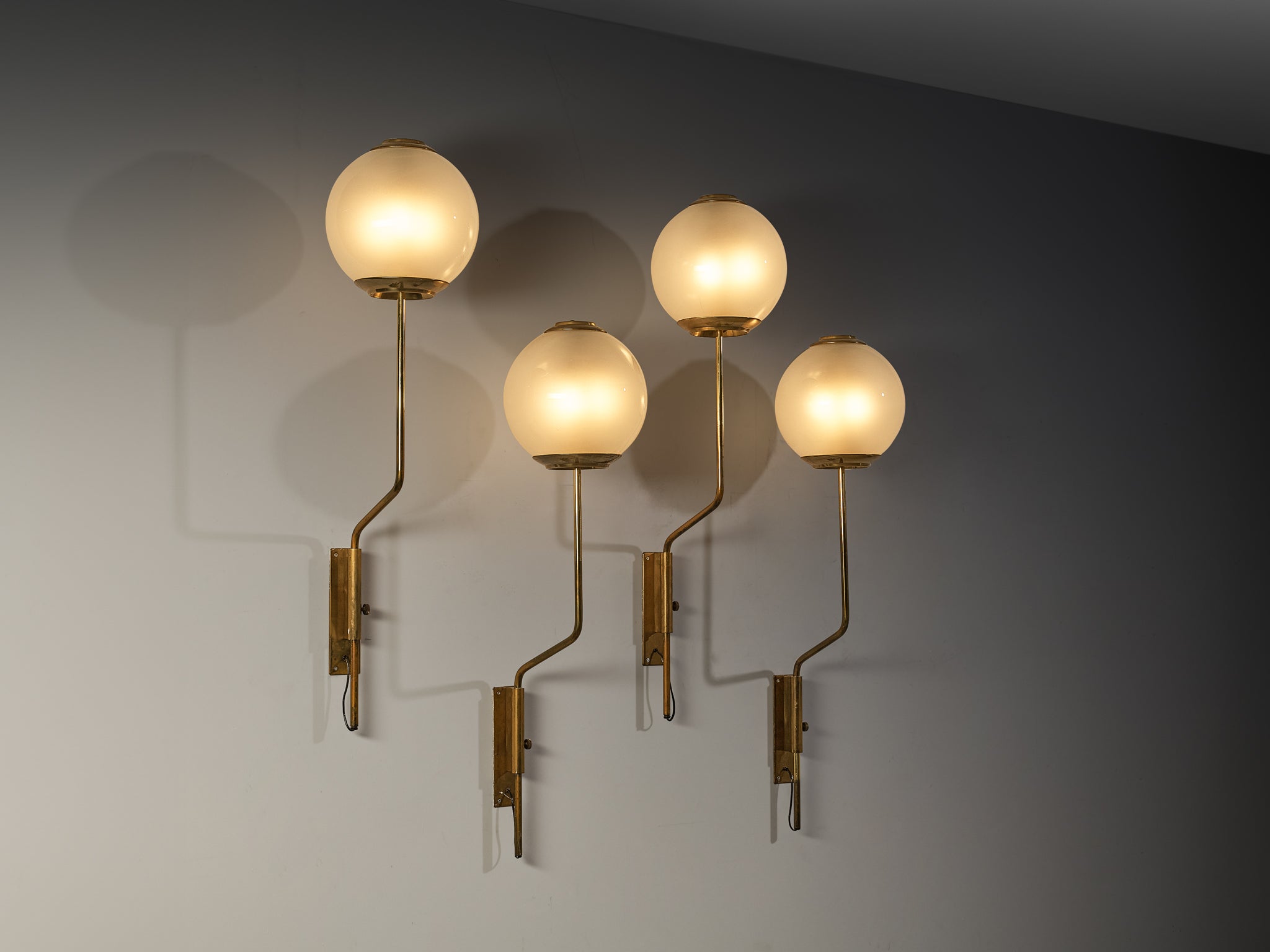 Luigi Caccia Dominioni for Azucena 'LP11' Wall Lights in Brass and Opaline Glass