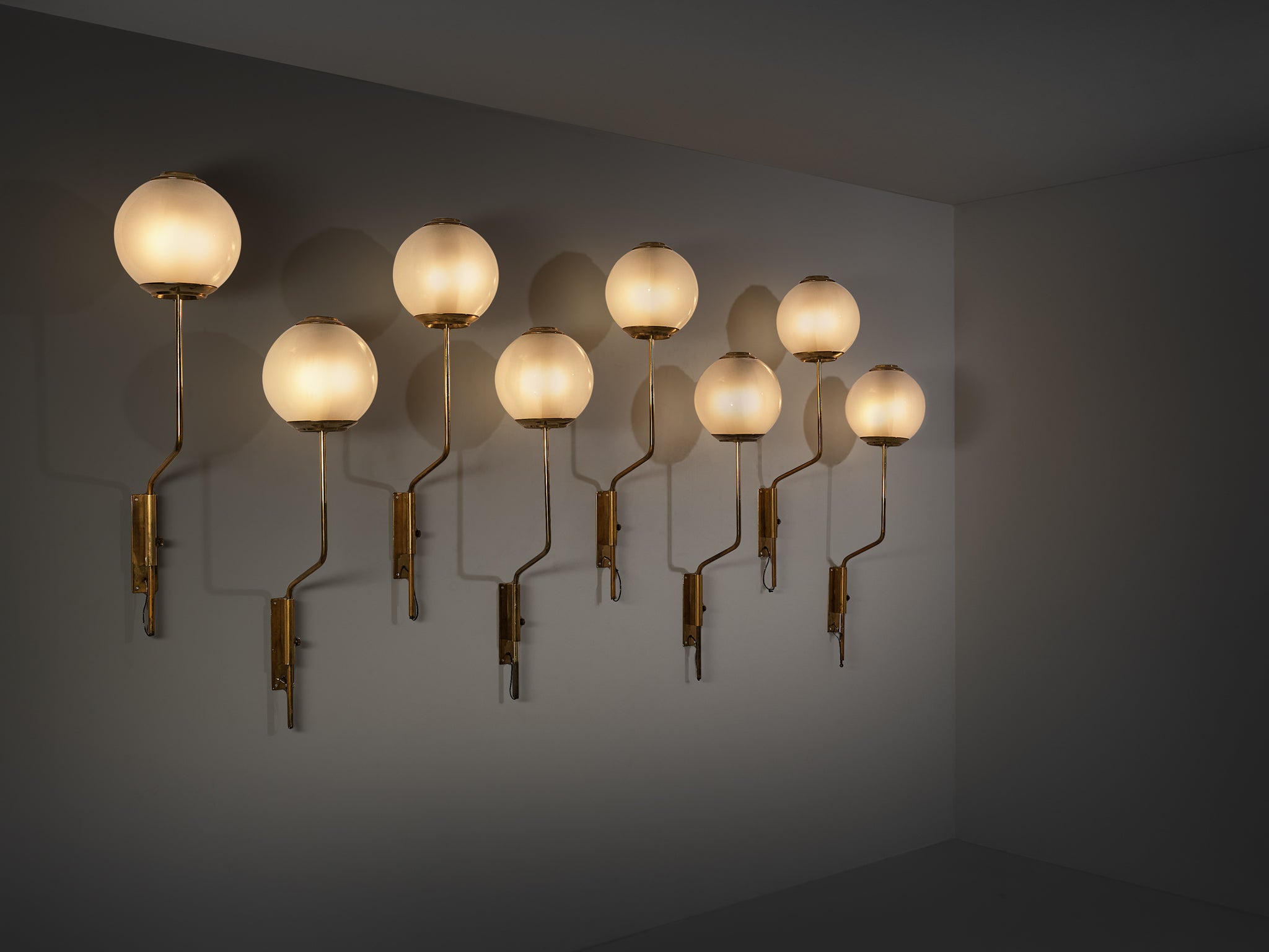 Luigi Caccia Dominioni for Azucena 'LP11' Wall Lights in Brass and Opaline Glass