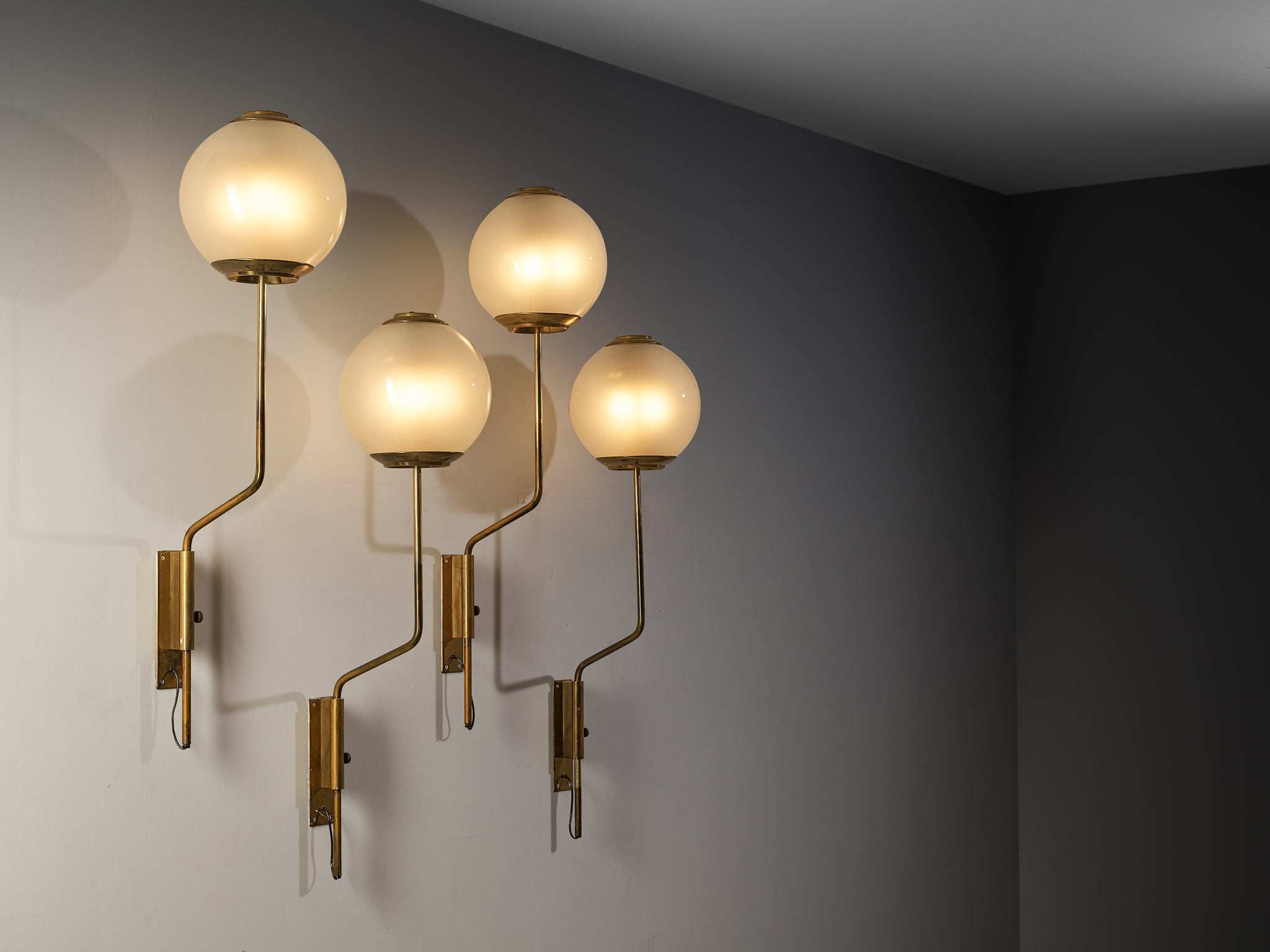 Luigi Caccia Dominioni for Azucena 'LP11' Wall Lights in Brass and Opaline Glass