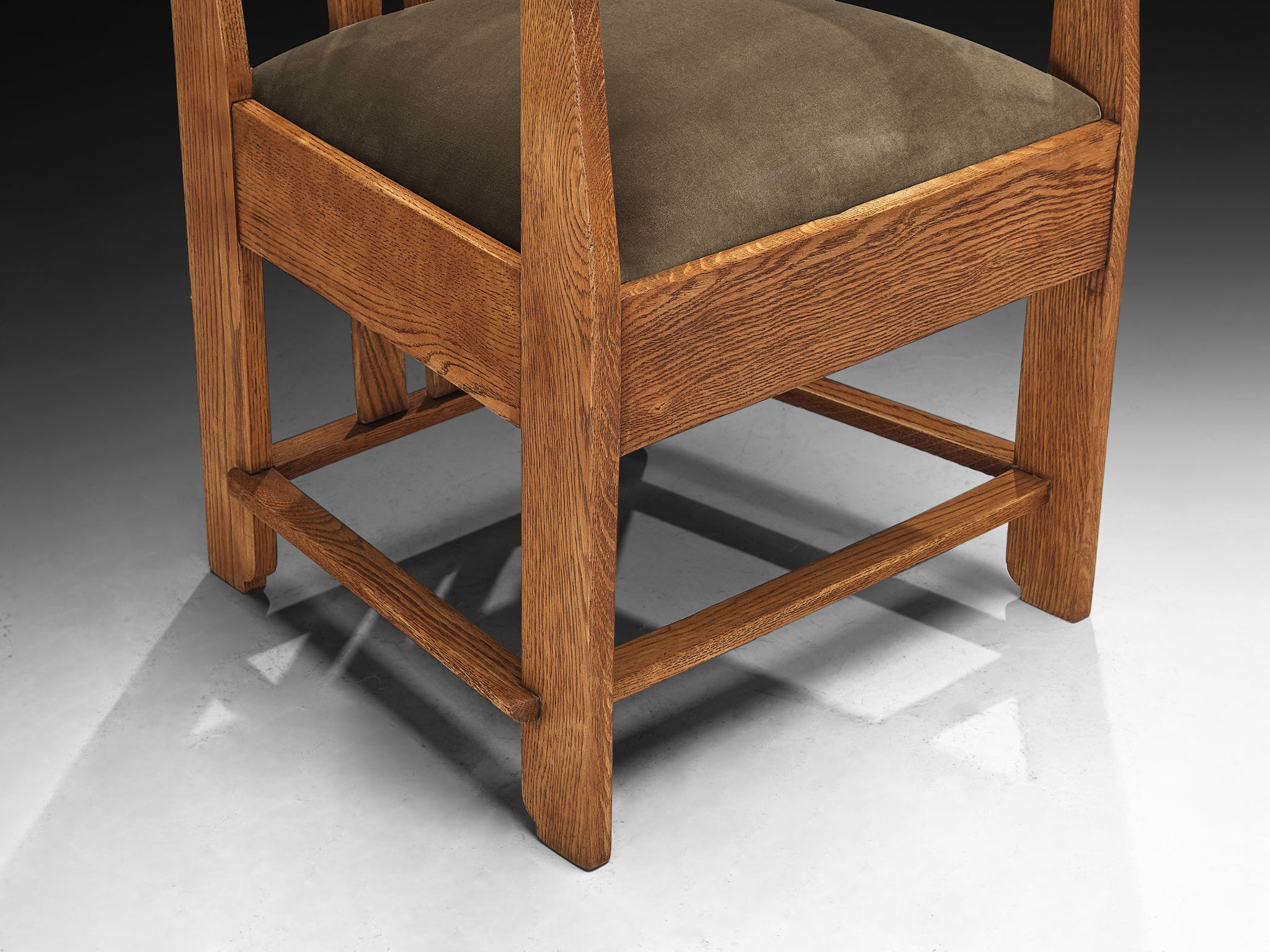 Haagse School Pair of Lounge Chairs in Oak and Green Fabric Seating Morentz