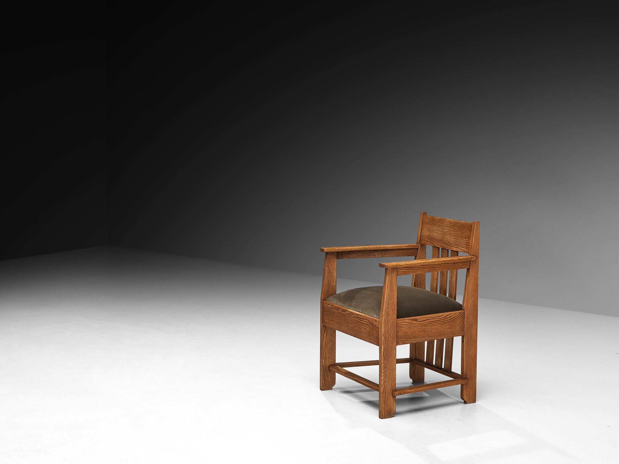 Haagse School Pair of Lounge Chairs in Oak and Green Fabric Seating Morentz