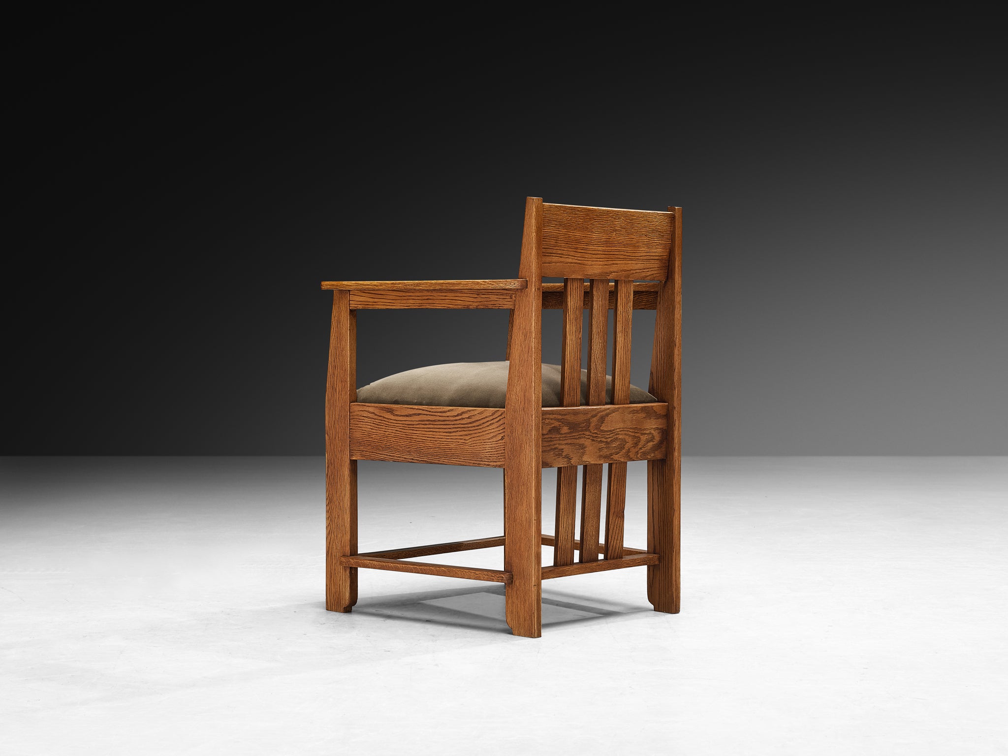 Haagse School Pair of Lounge Chairs in Oak and Green Fabric Seating Morentz