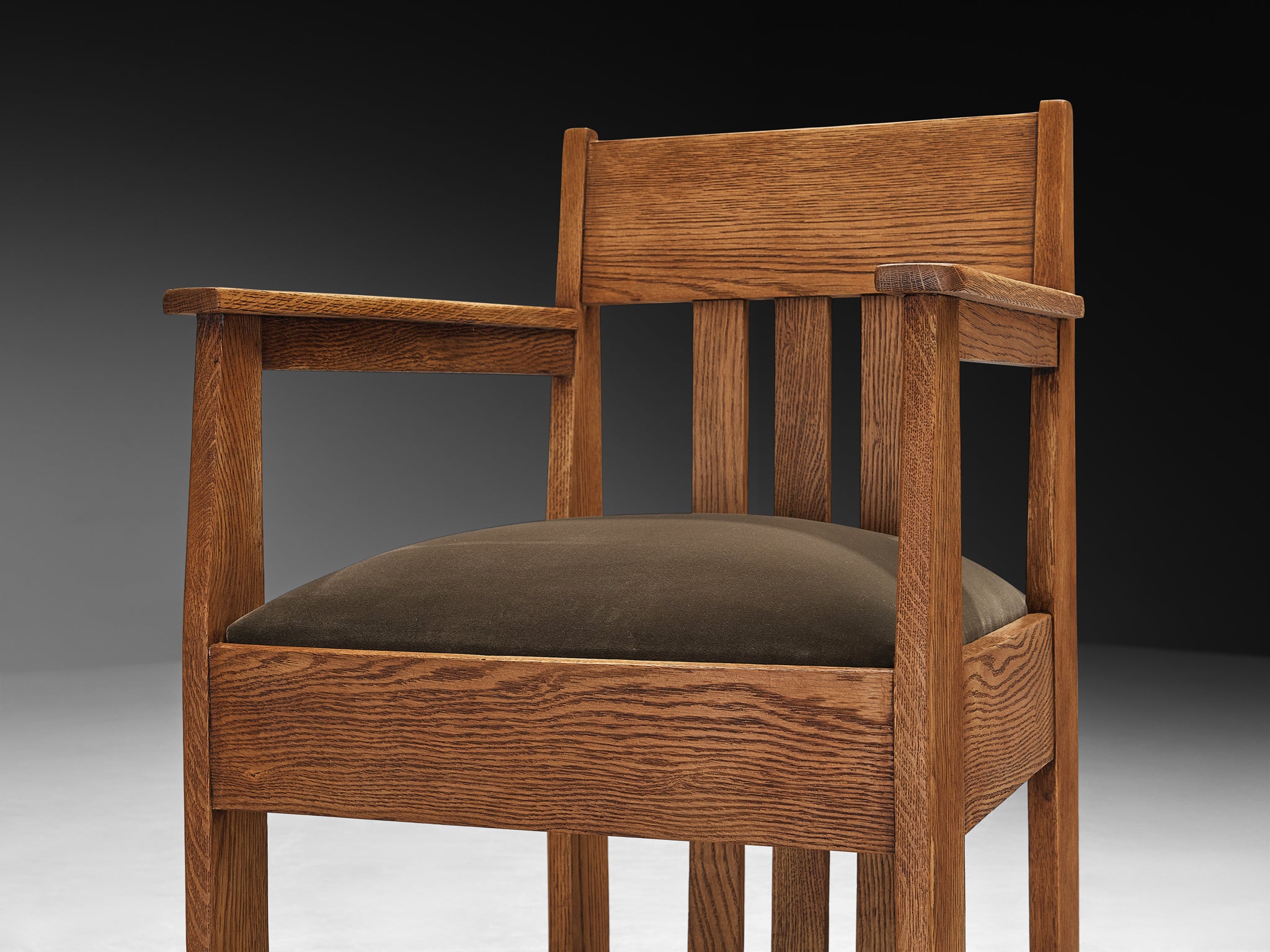 Haagse School Pair of Lounge Chairs in Oak and Green Fabric Seating Morentz