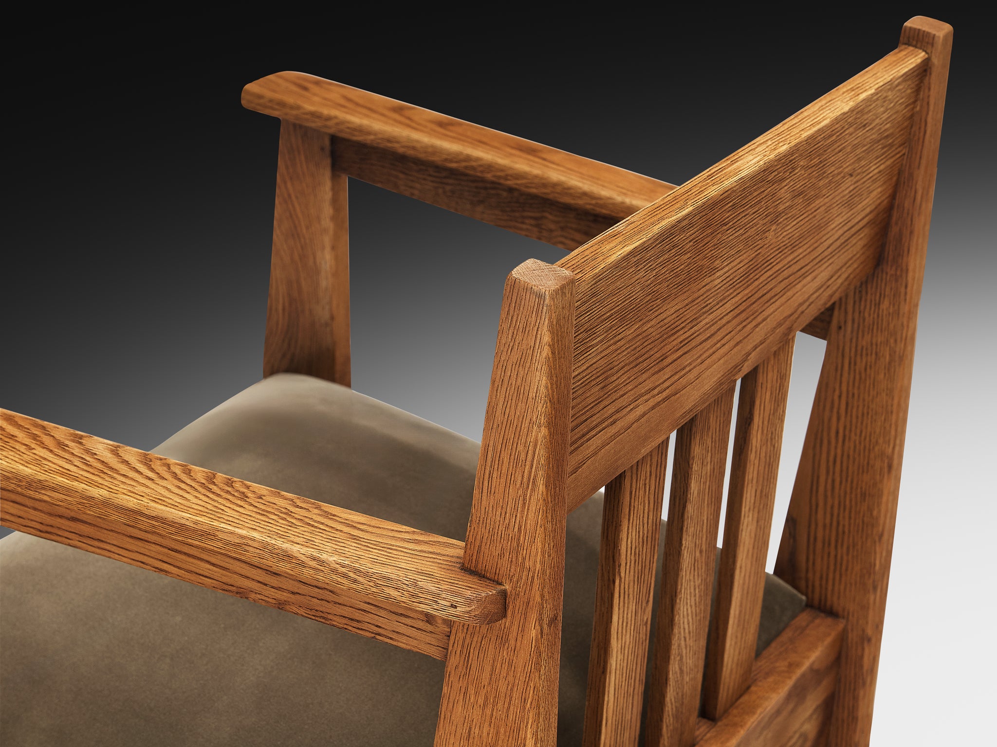 Haagse School Pair of Lounge Chairs in Oak and Green Fabric Seating Morentz