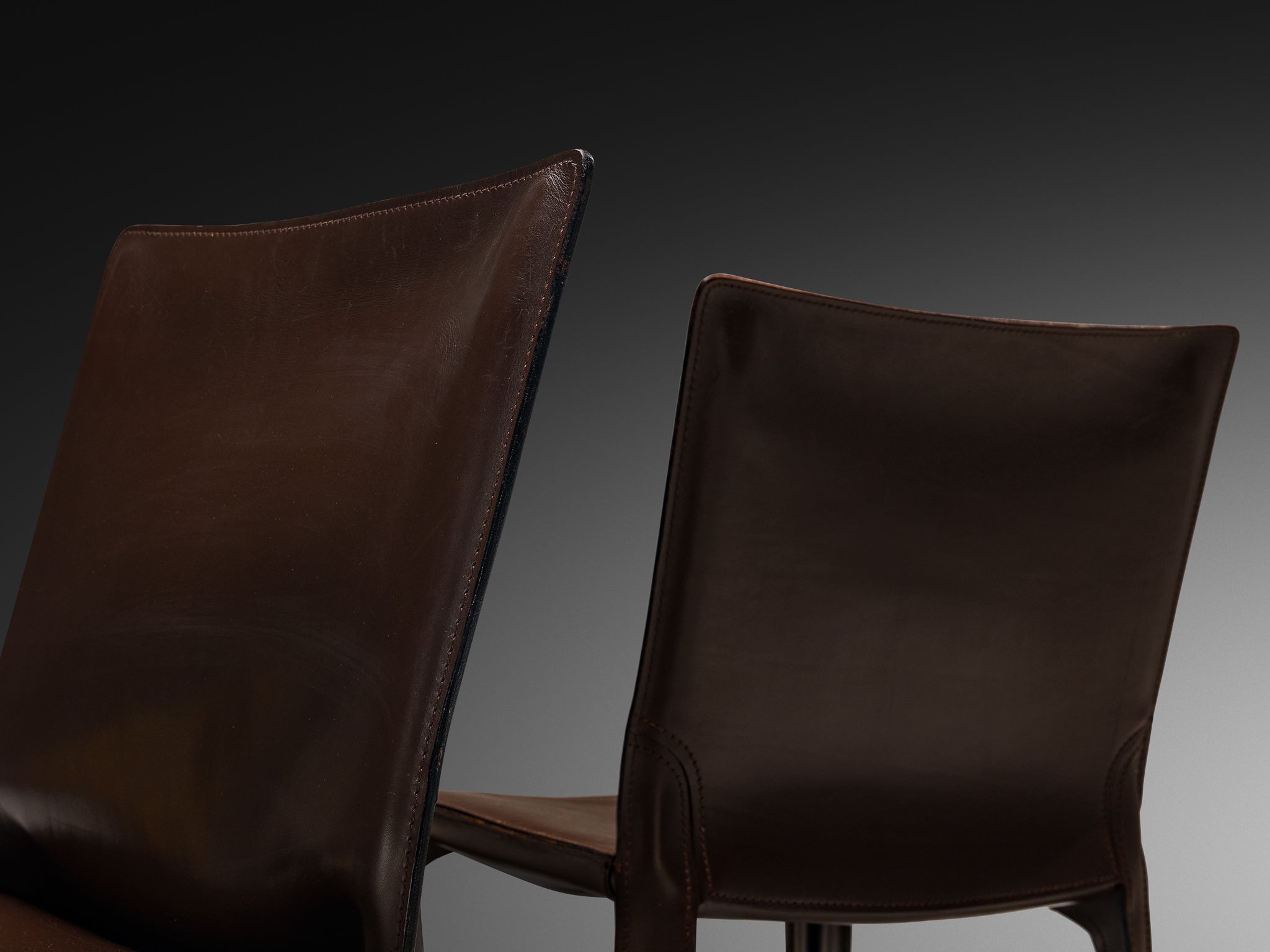 Mario Bellini for Cassina Set of Eight 'Cab' Dining Chairs in Brown Leather Seating Morentz