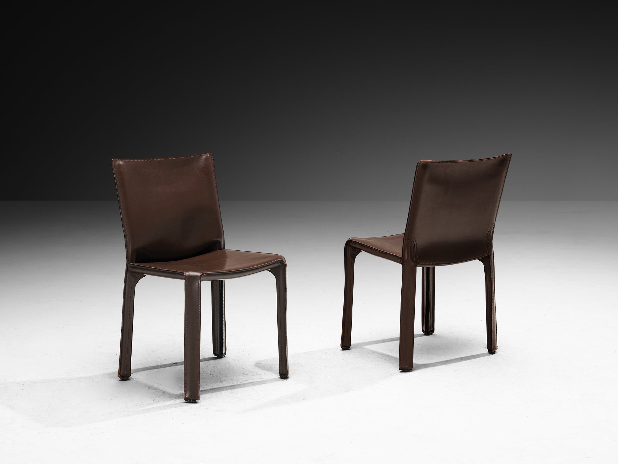 Mario Bellini for Cassina Set of Eight 'Cab' Dining Chairs in Brown Leather Seating Morentz