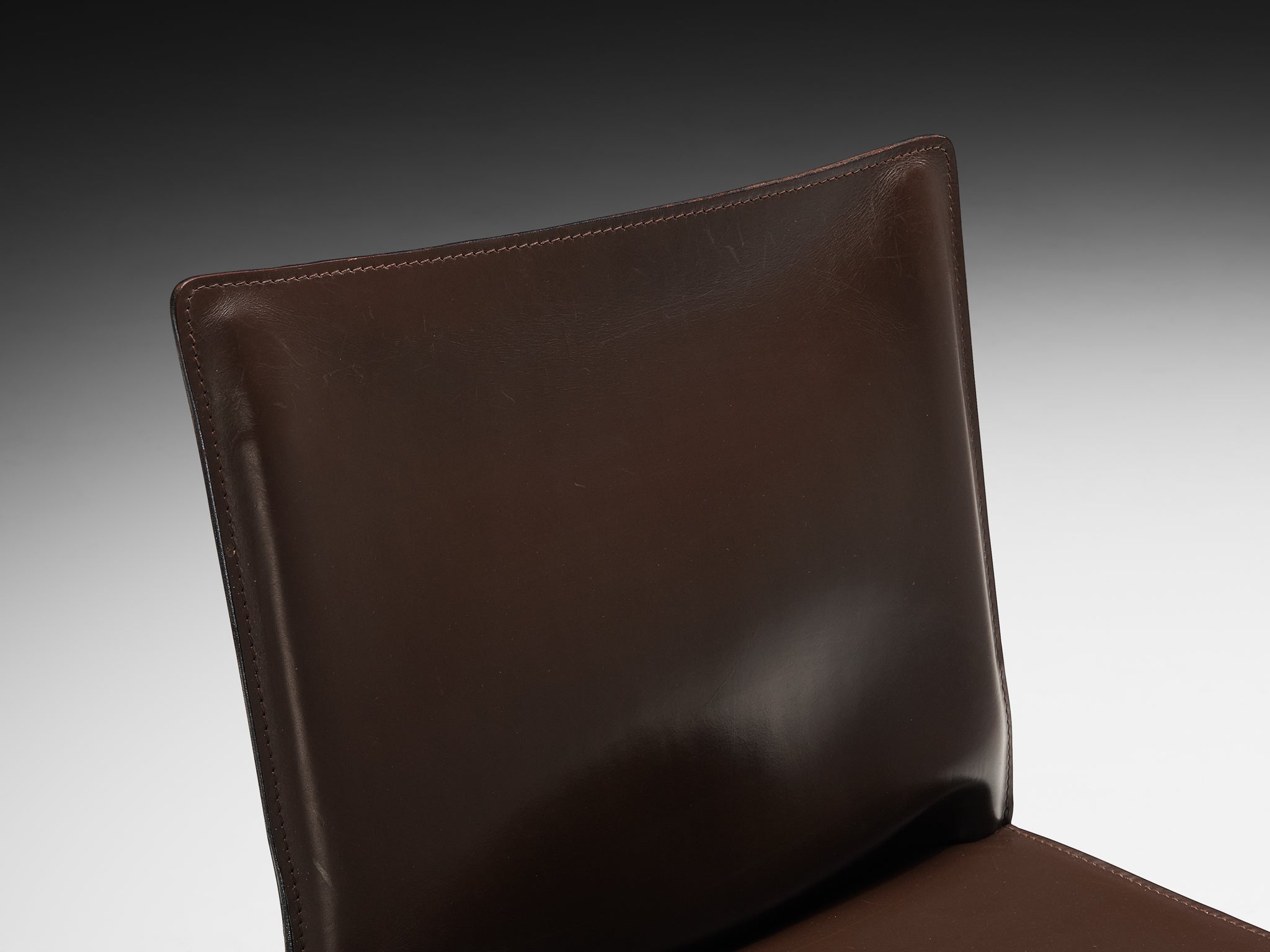 Mario Bellini for Cassina Set of Eight 'Cab' Dining Chairs in Brown Leather Seating Morentz