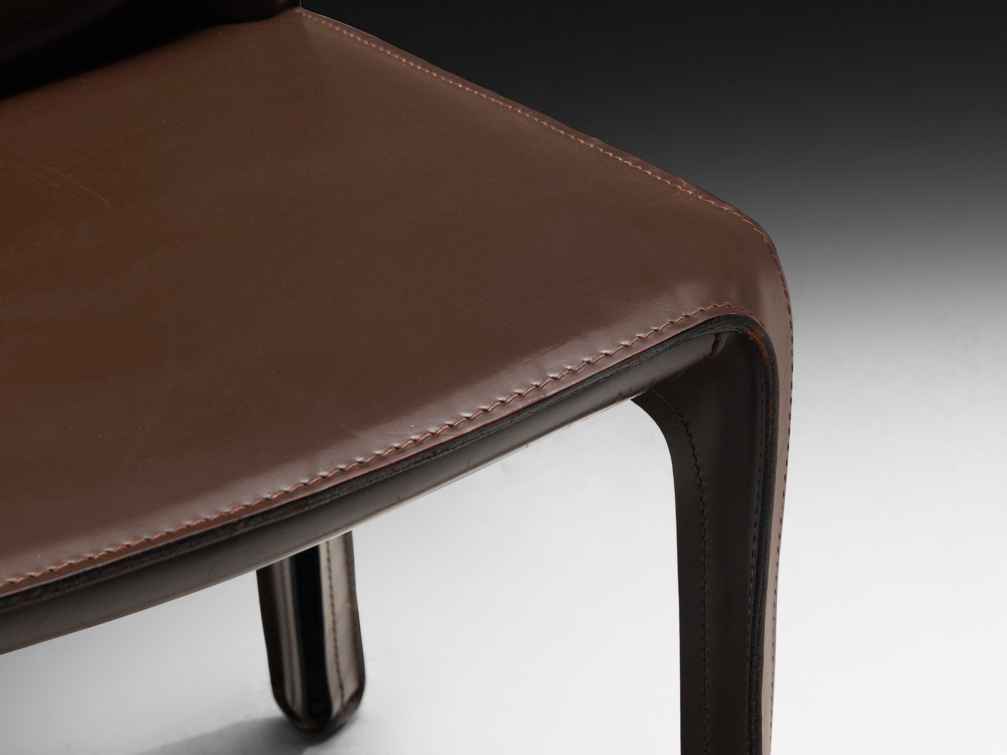 Mario Bellini for Cassina Set of Eight 'Cab' Dining Chairs in Brown Le