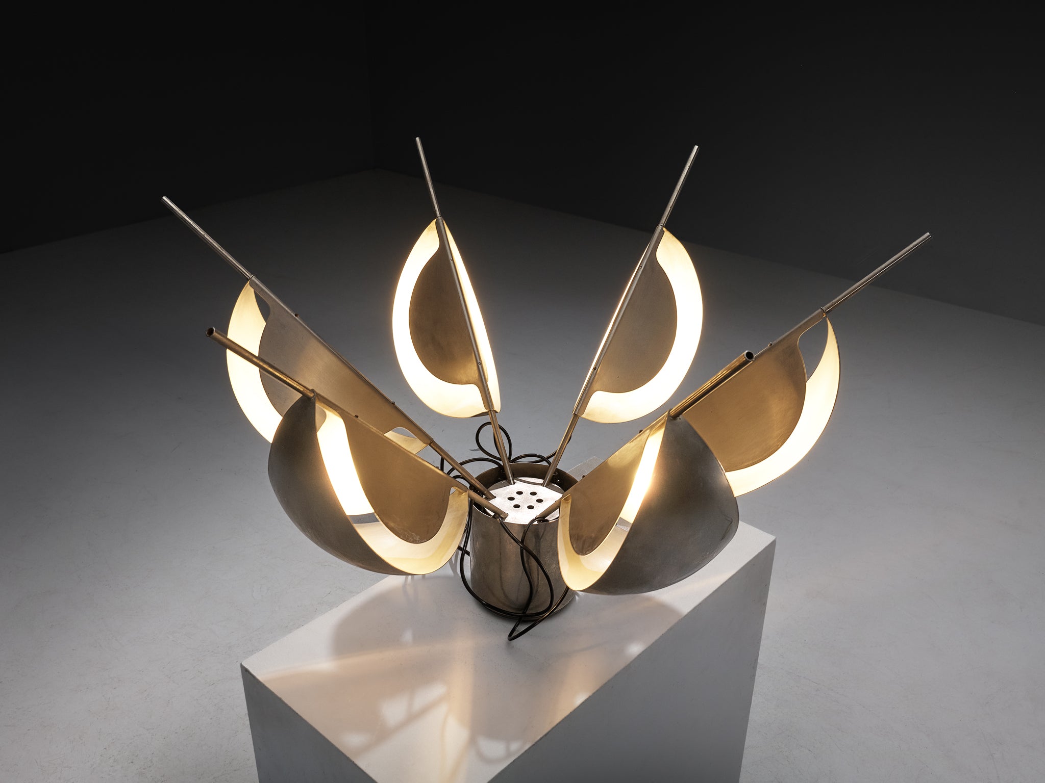 Jean-Pierre Vitrac for Verre Lumière 'Flower' Lamp with Movable Petals in Metal