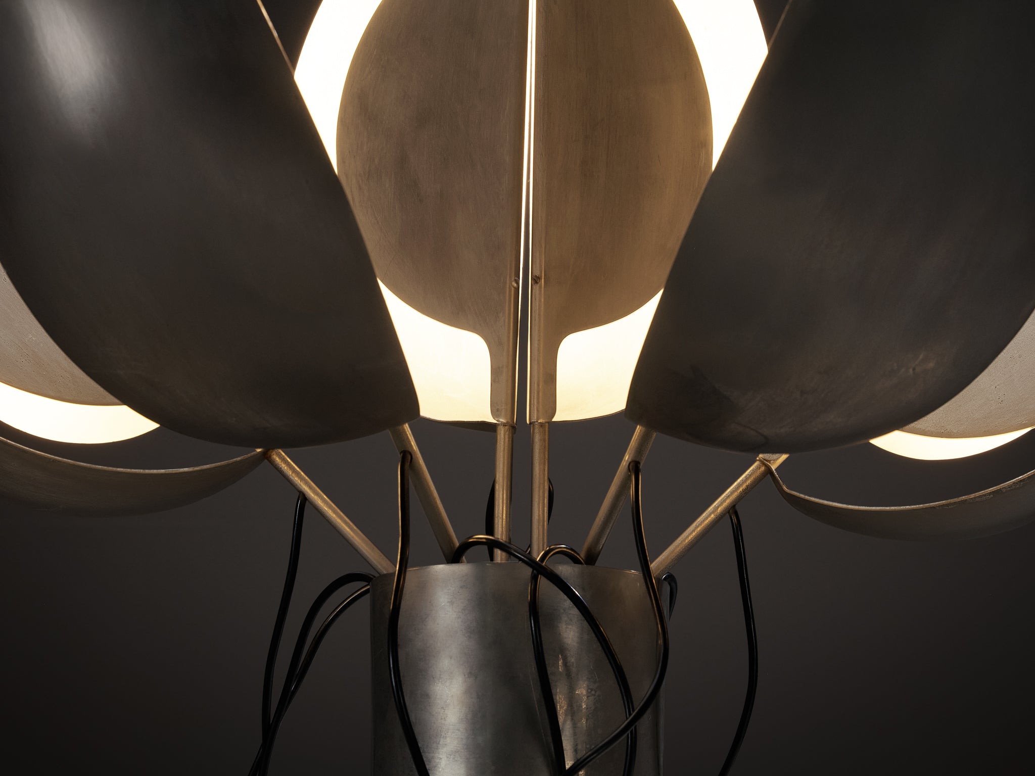 Jean-Pierre Vitrac for Verre Lumière 'Flower' Lamp with Movable Petals in Metal