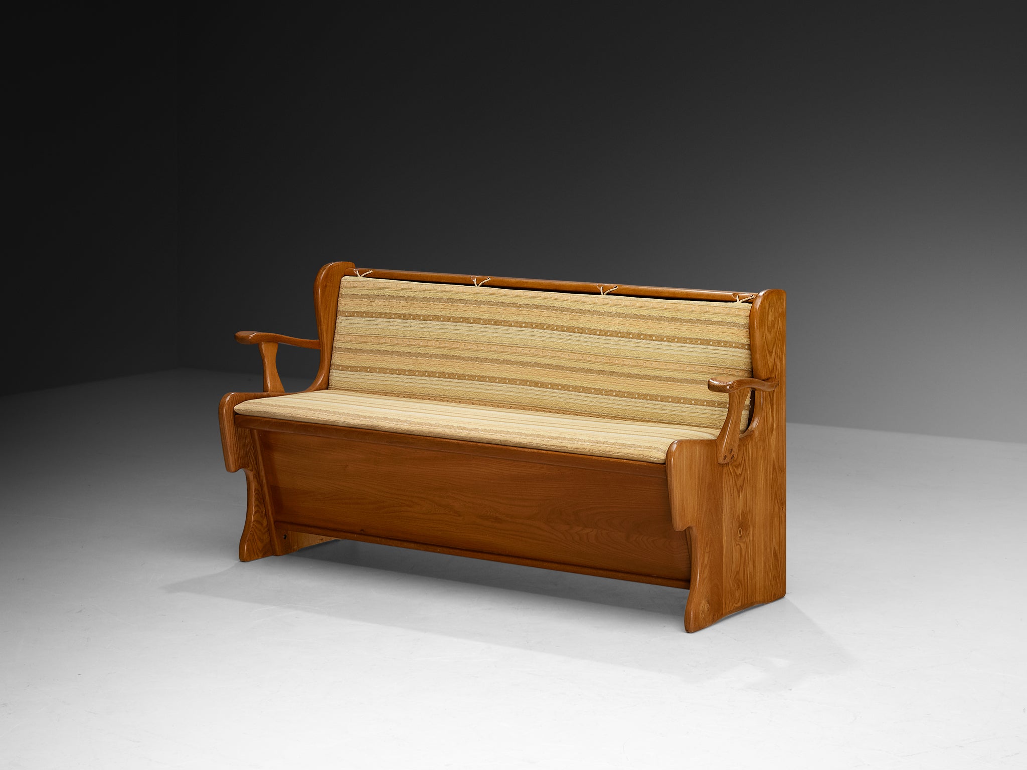 Naturalistic Carved Bench in Solid Elm with Storage Space Seating Morentz