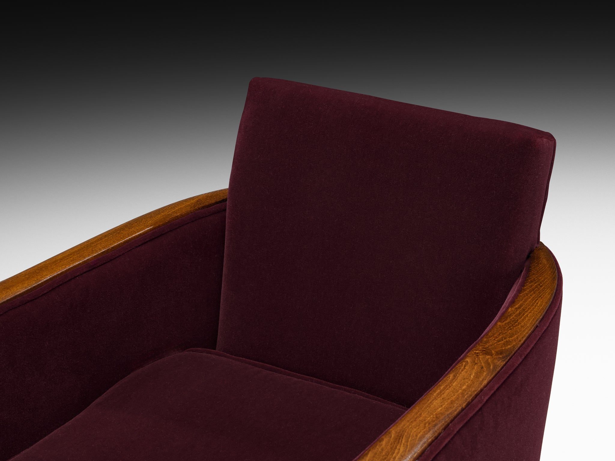Rare Maison Soubrier Pair of late 1920s Art Deco Armchairs in Burgundy Velvet
