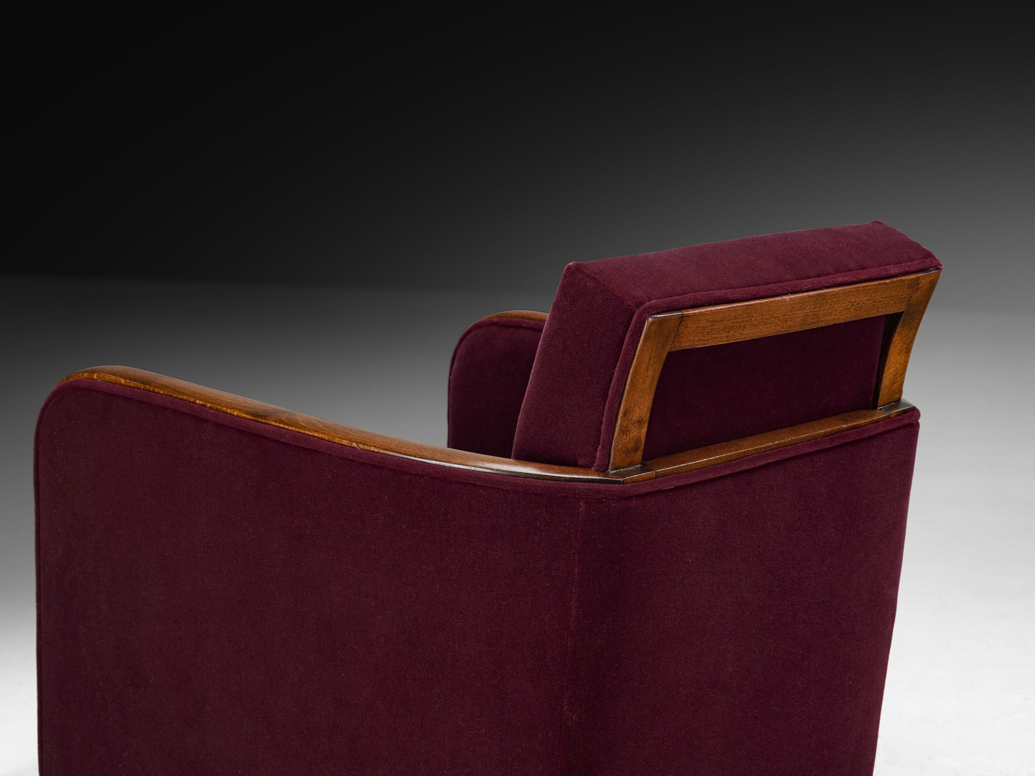 Rare Maison Soubrier Pair of late 1920s Art Deco Armchairs in Burgundy Velvet