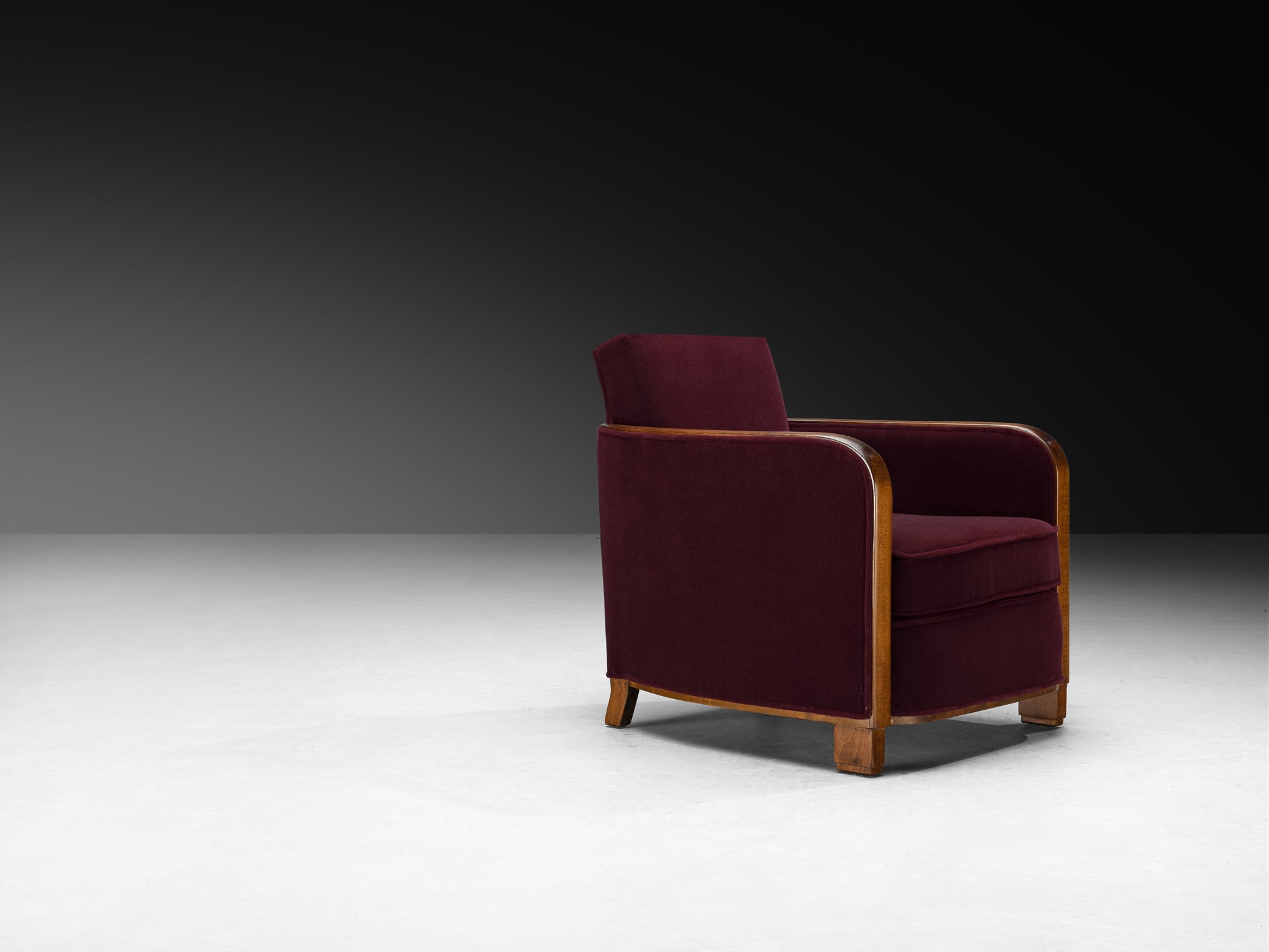 Rare Maison Soubrier Pair of late 1920s Art Deco Armchairs in Burgundy Velvet