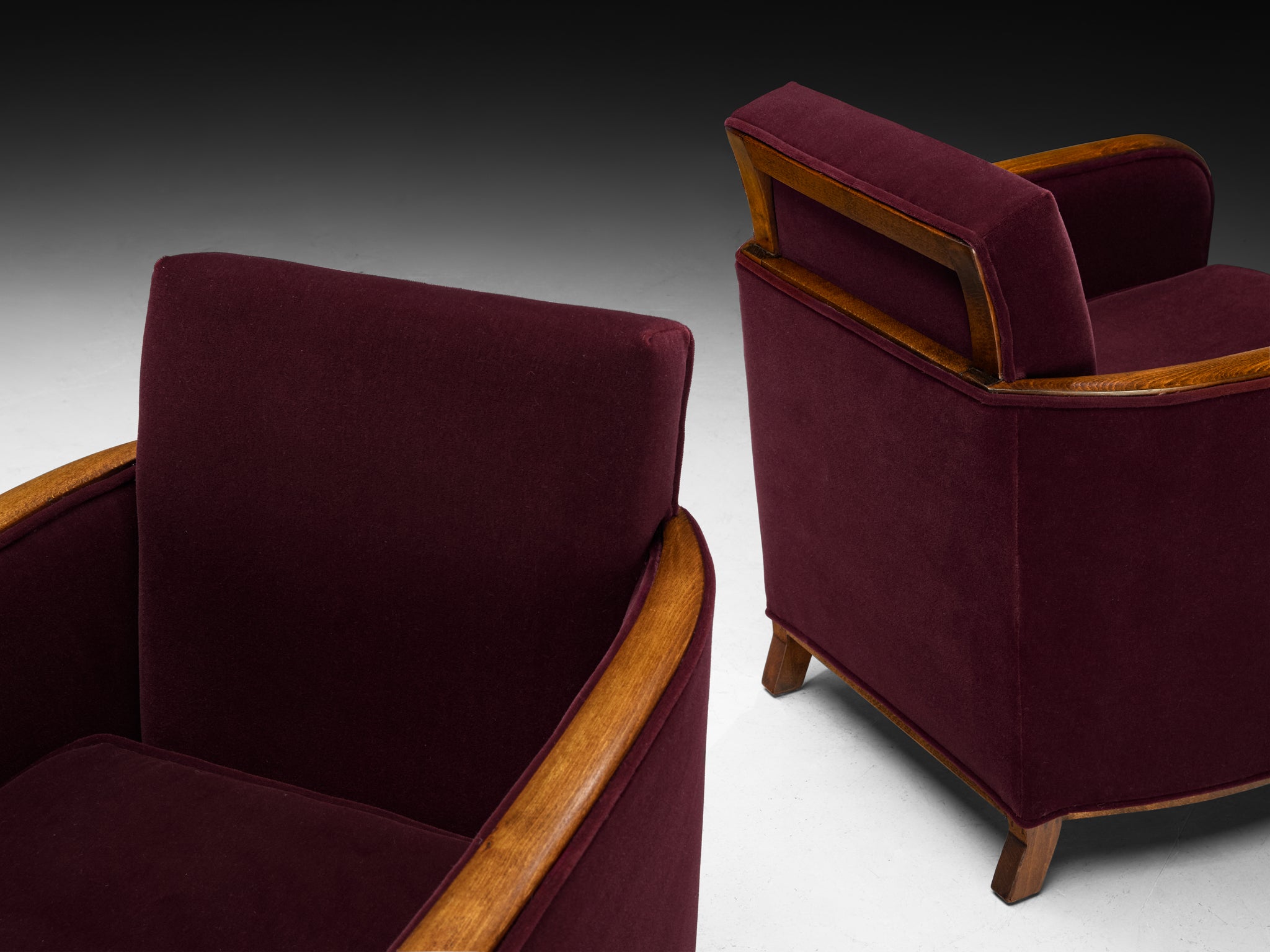 Rare Maison Soubrier Pair of late 1920s Art Deco Armchairs in Burgundy Velvet
