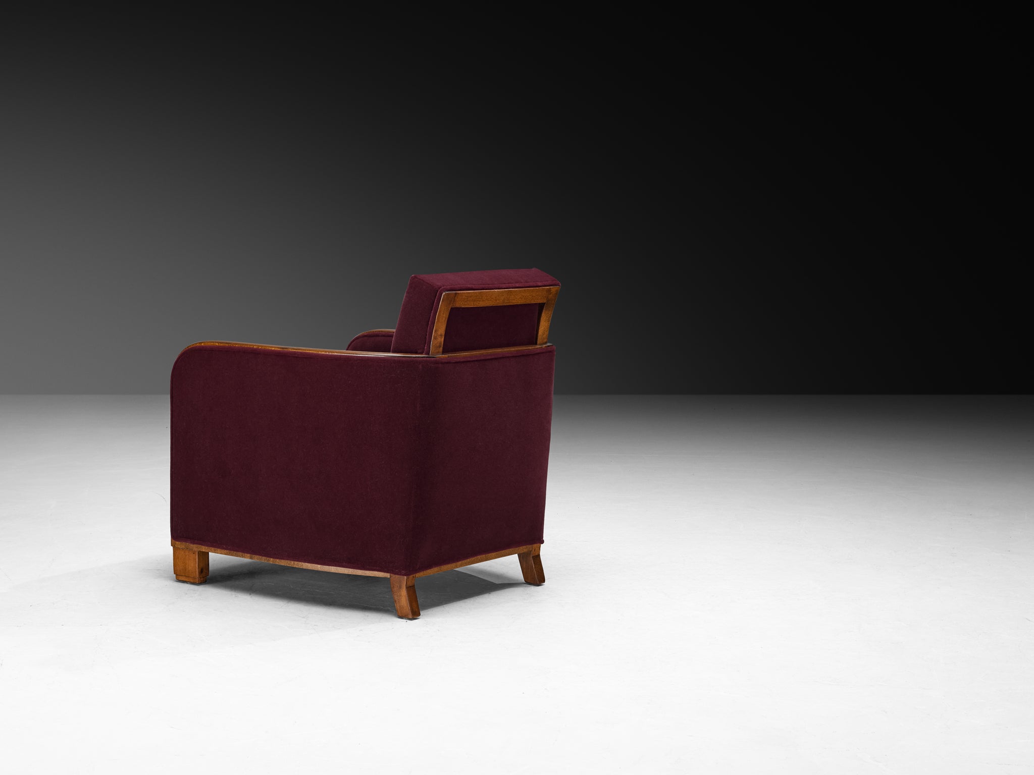 Rare Maison Soubrier Pair of late 1920s Art Deco Armchairs in Burgundy Velvet