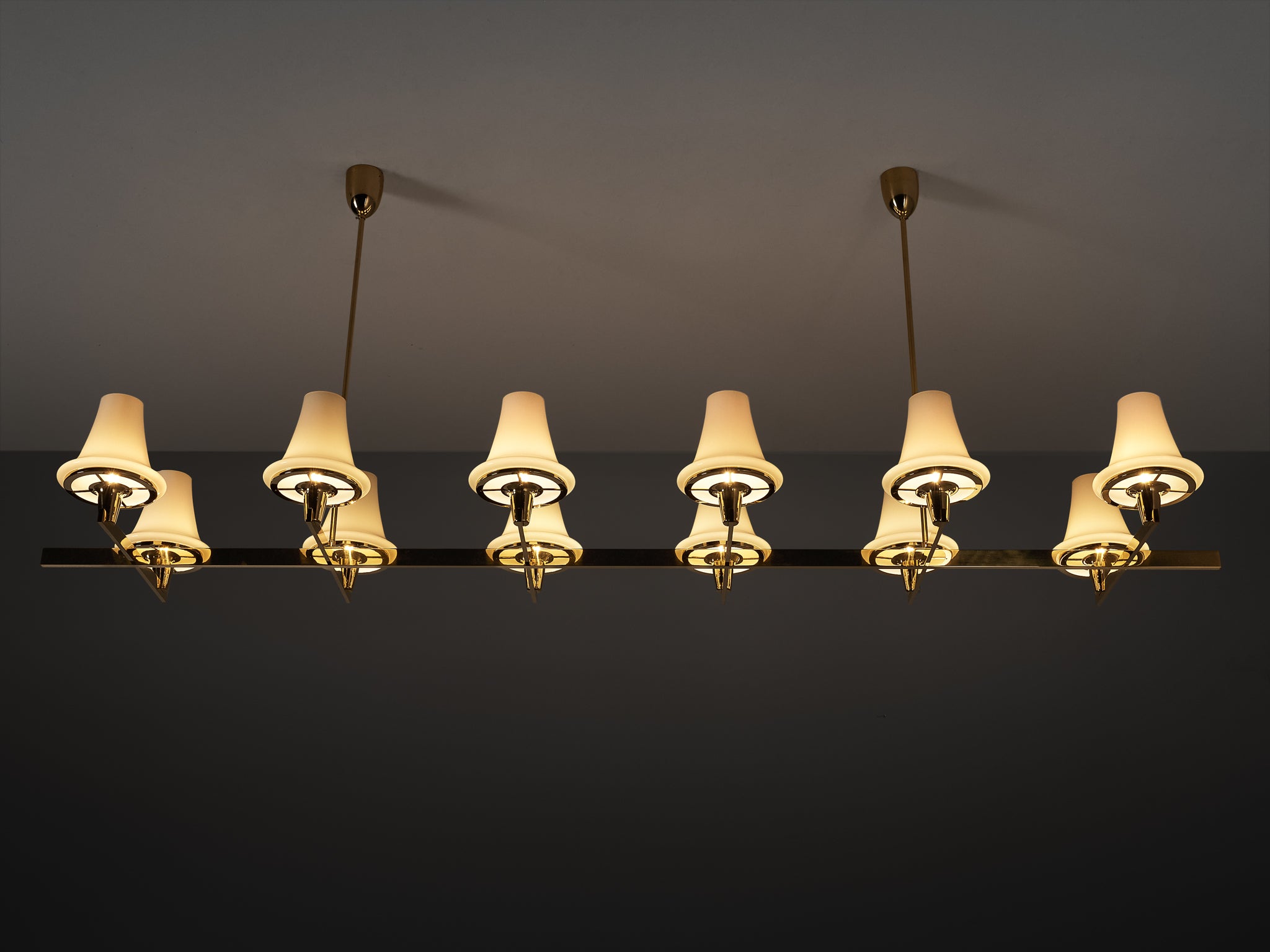Hans-Agne Jakobsson 'C1280' Chandelier in Brass and White Glass 8.2ft Lighting Morentz