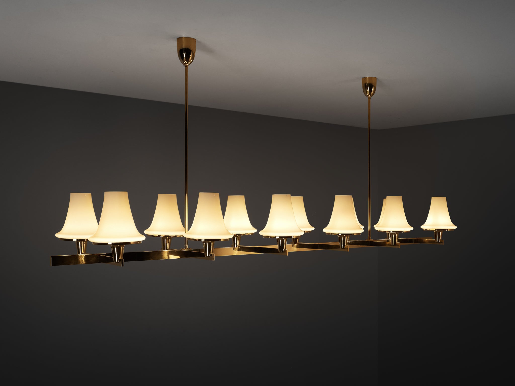 Hans-Agne Jakobsson 'C1280' Chandelier in Brass and White Glass 8.2ft Lighting Morentz