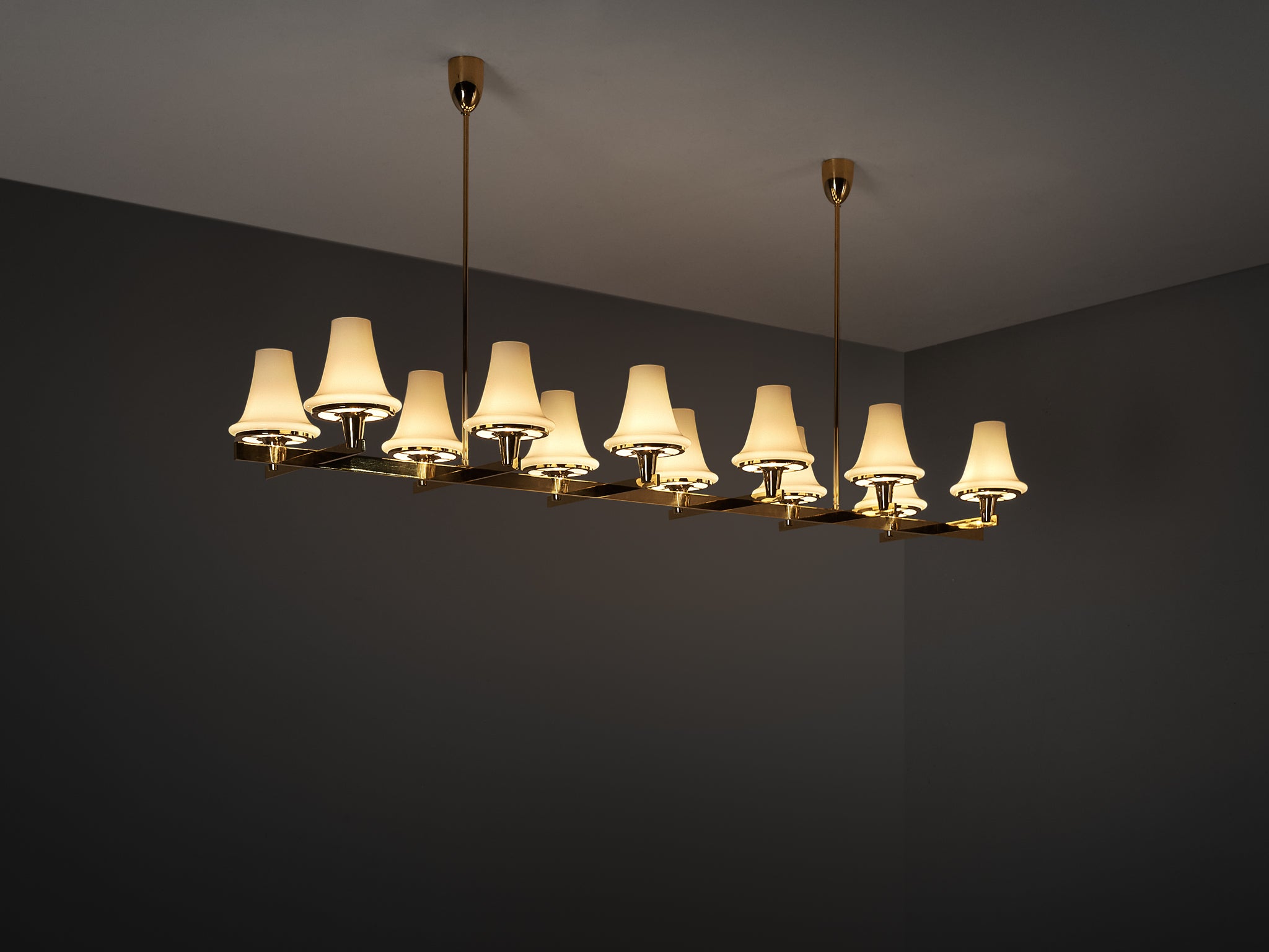 Hans-Agne Jakobsson 'C1280' Chandelier in Brass and White Glass 8.2ft Lighting Morentz