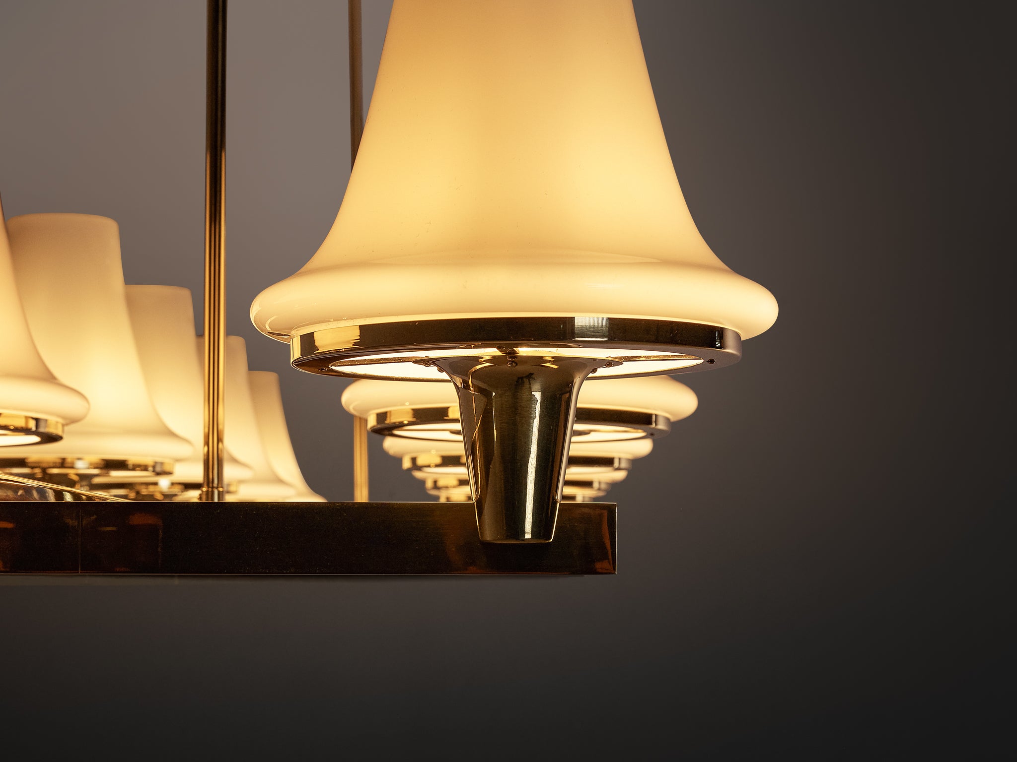 Hans-Agne Jakobsson 'C1280' Chandelier in Brass and White Glass 8.2ft Lighting Morentz