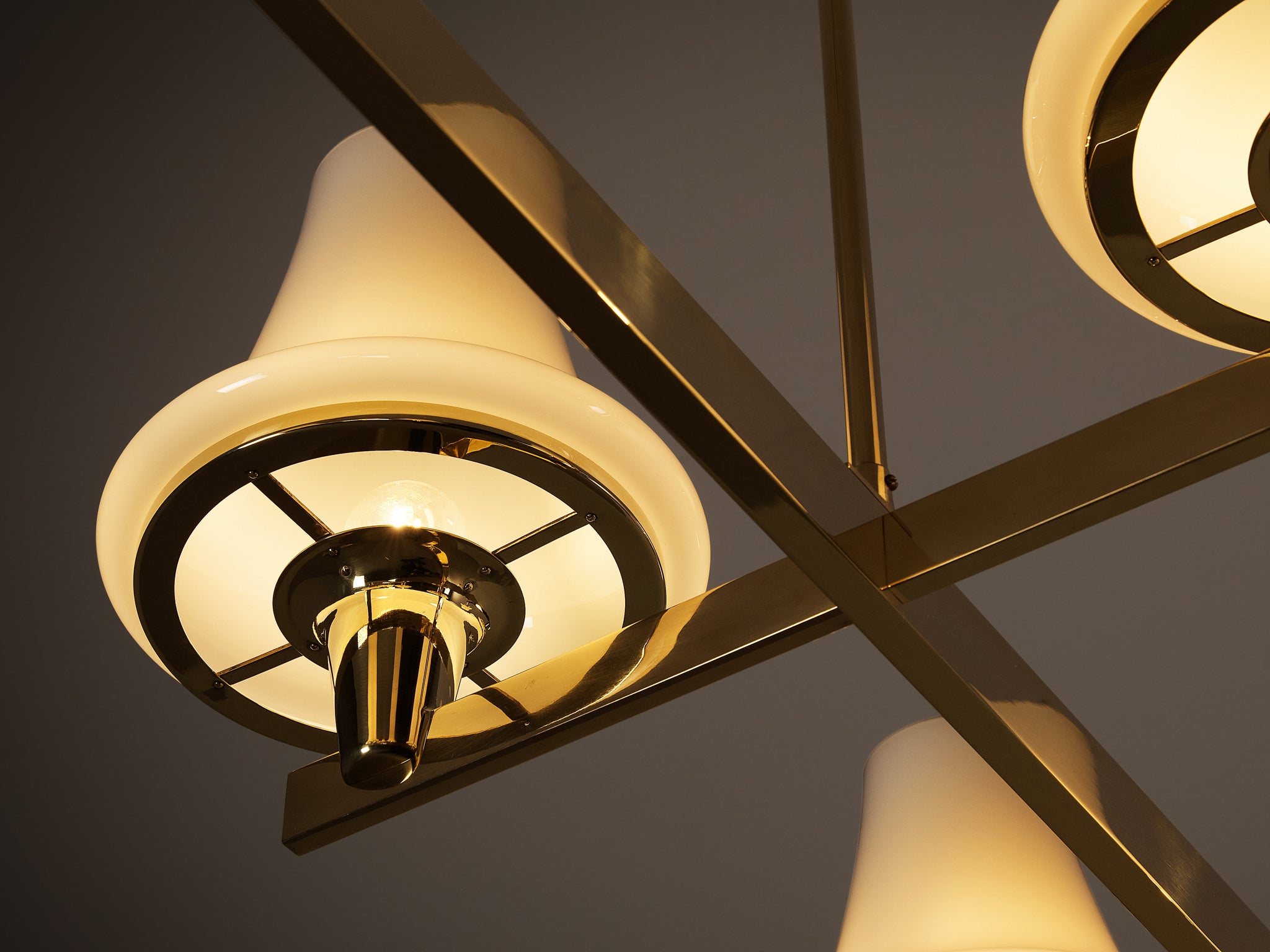 Hans-Agne Jakobsson 'C1280' Chandelier in Brass and White Glass 8.2ft Lighting Morentz