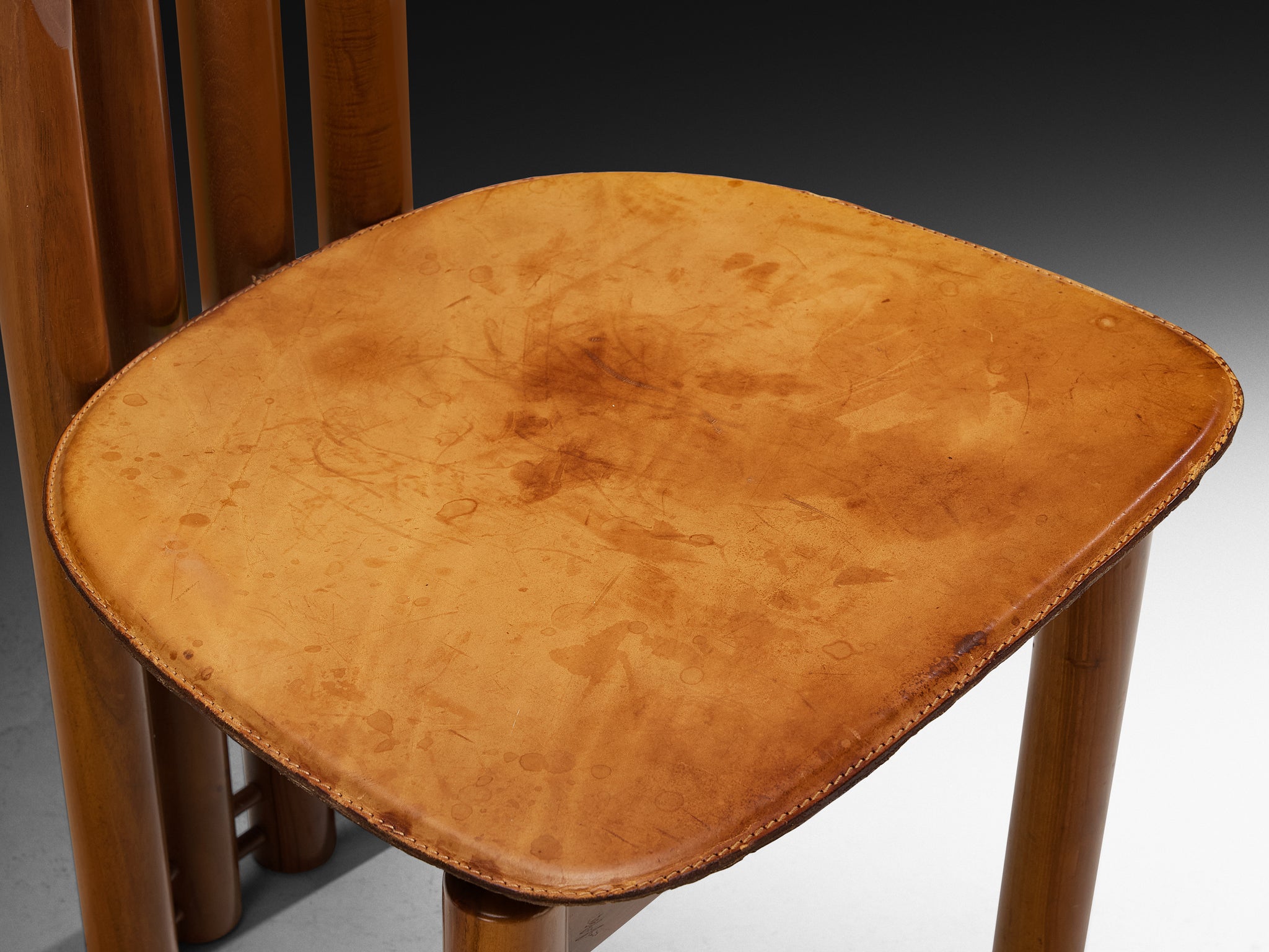 Post-Modern Italian Dining Chairs in Walnut and Cognac Leather Seating Morentz