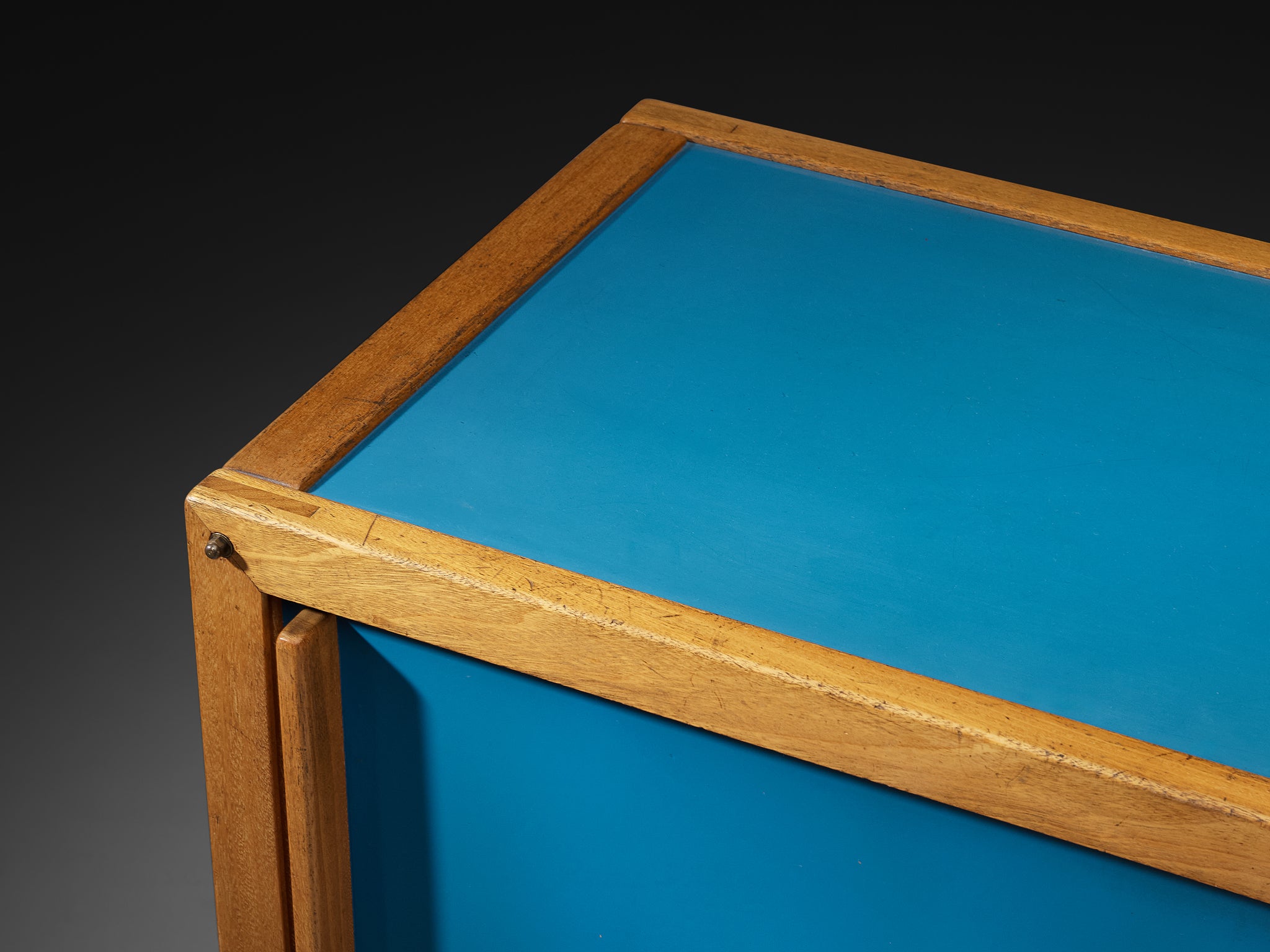 André Sornay Rare Sideboard with Double-Sliding Doors in Blue and Black