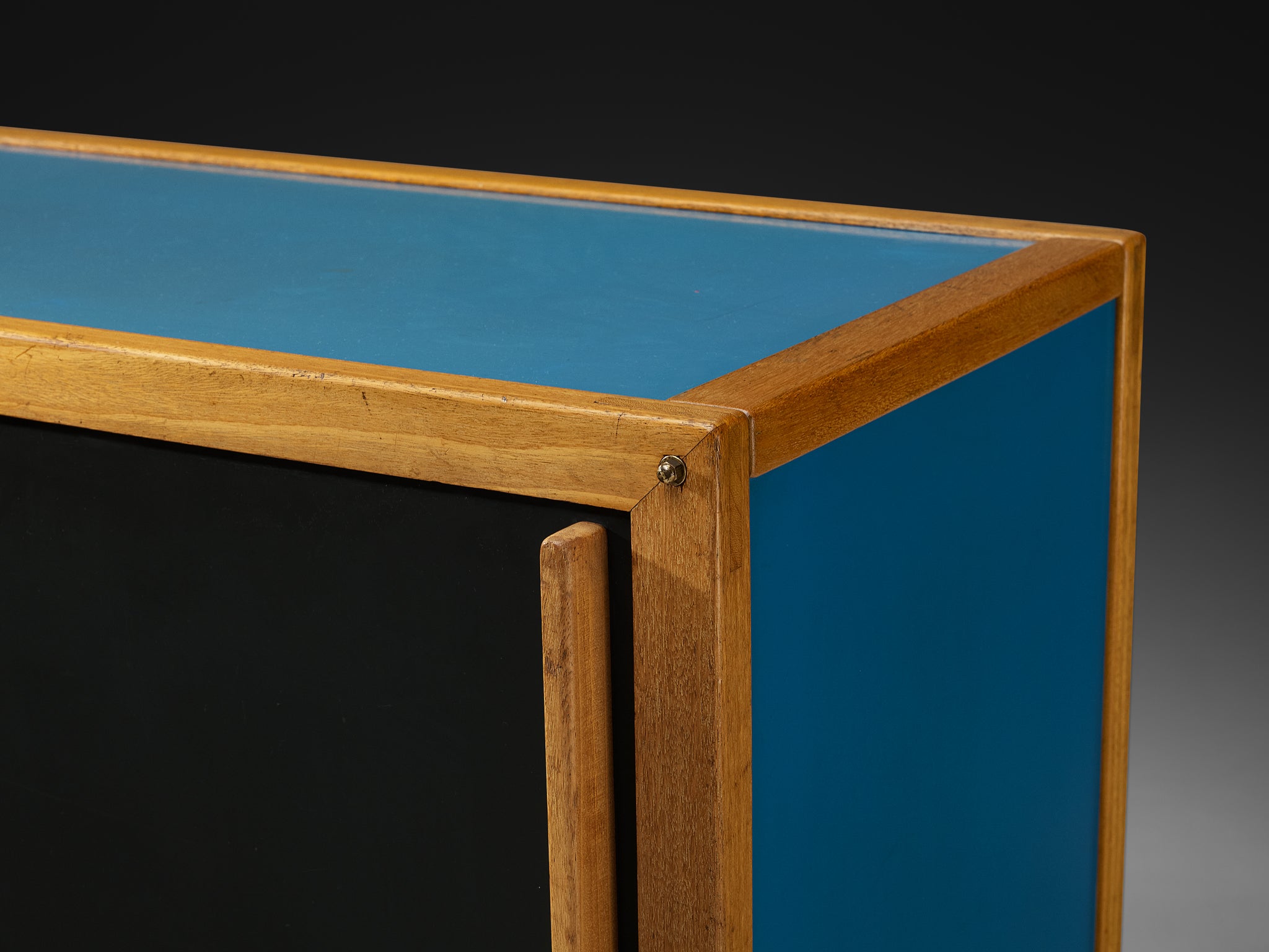 André Sornay Rare Sideboard with Double-Sliding Doors in Blue and Black