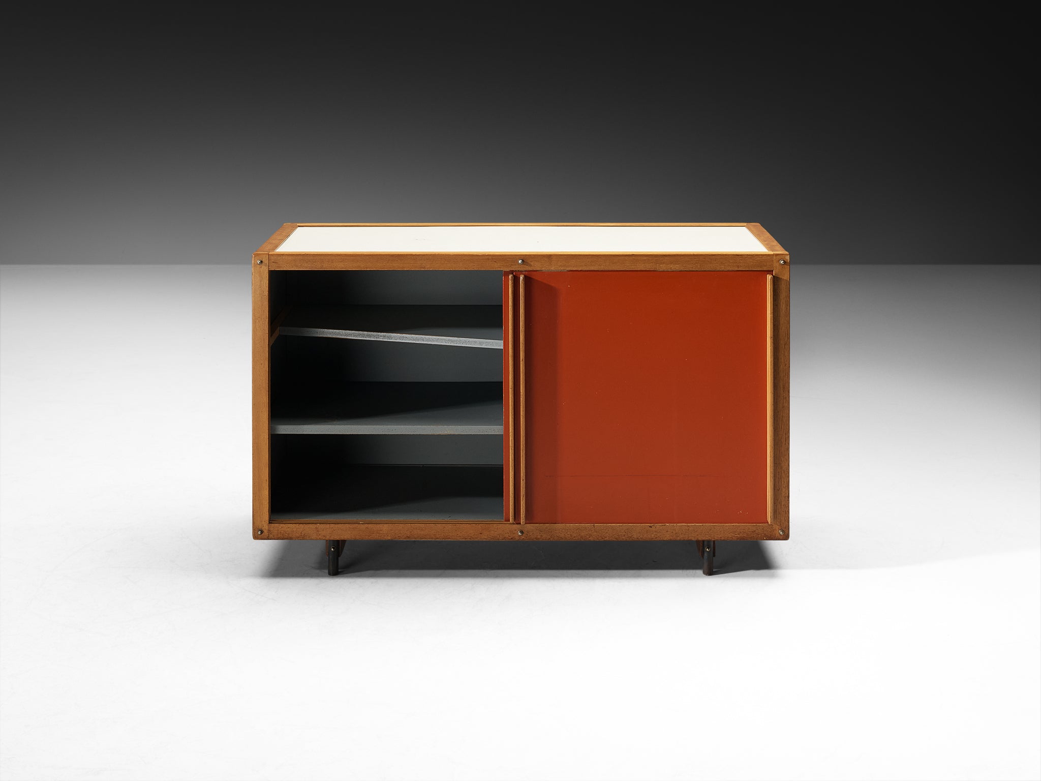 André Sornay Rare Sideboard with Double-Sliding Doors in Red Case pieces and storage cabinets Morentz
