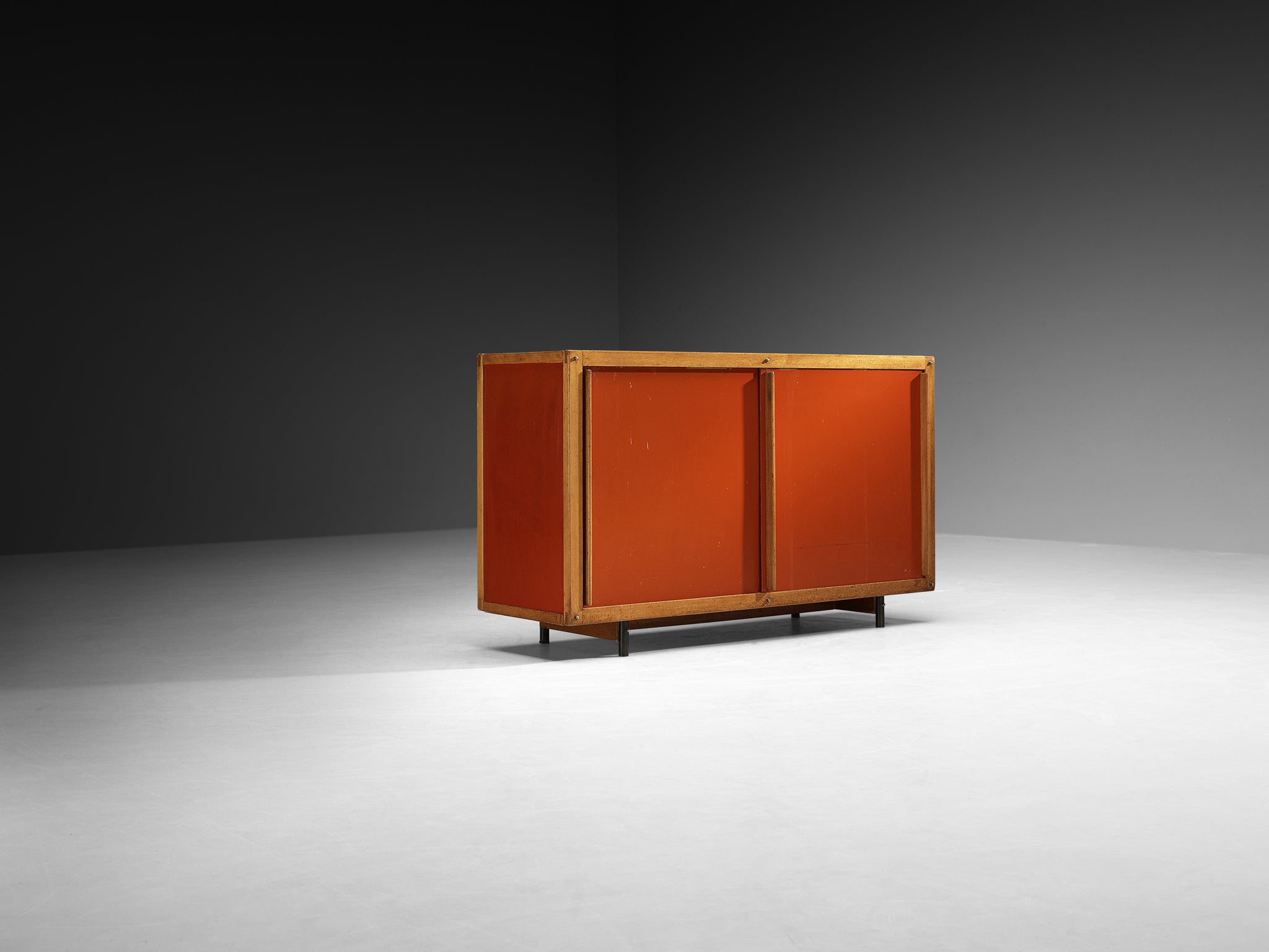 André Sornay Rare Sideboard with Double-Sliding Doors in Red Case pieces and storage cabinets Morentz
