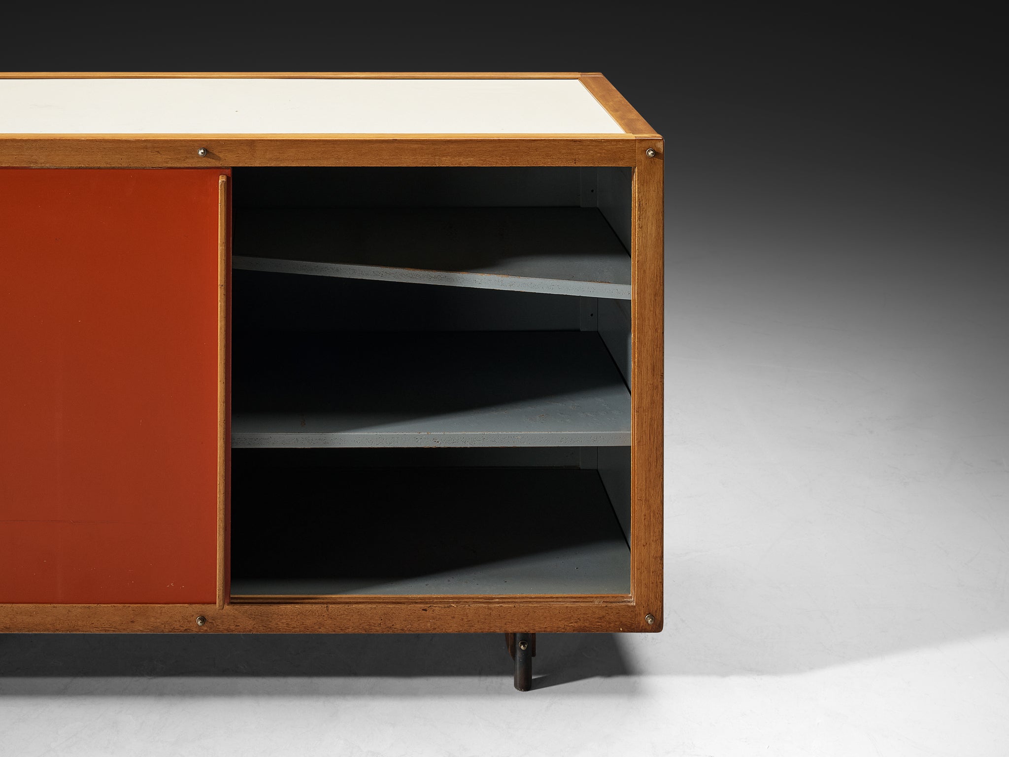 André Sornay Rare Sideboard with Double-Sliding Doors in Red Case pieces and storage cabinets Morentz