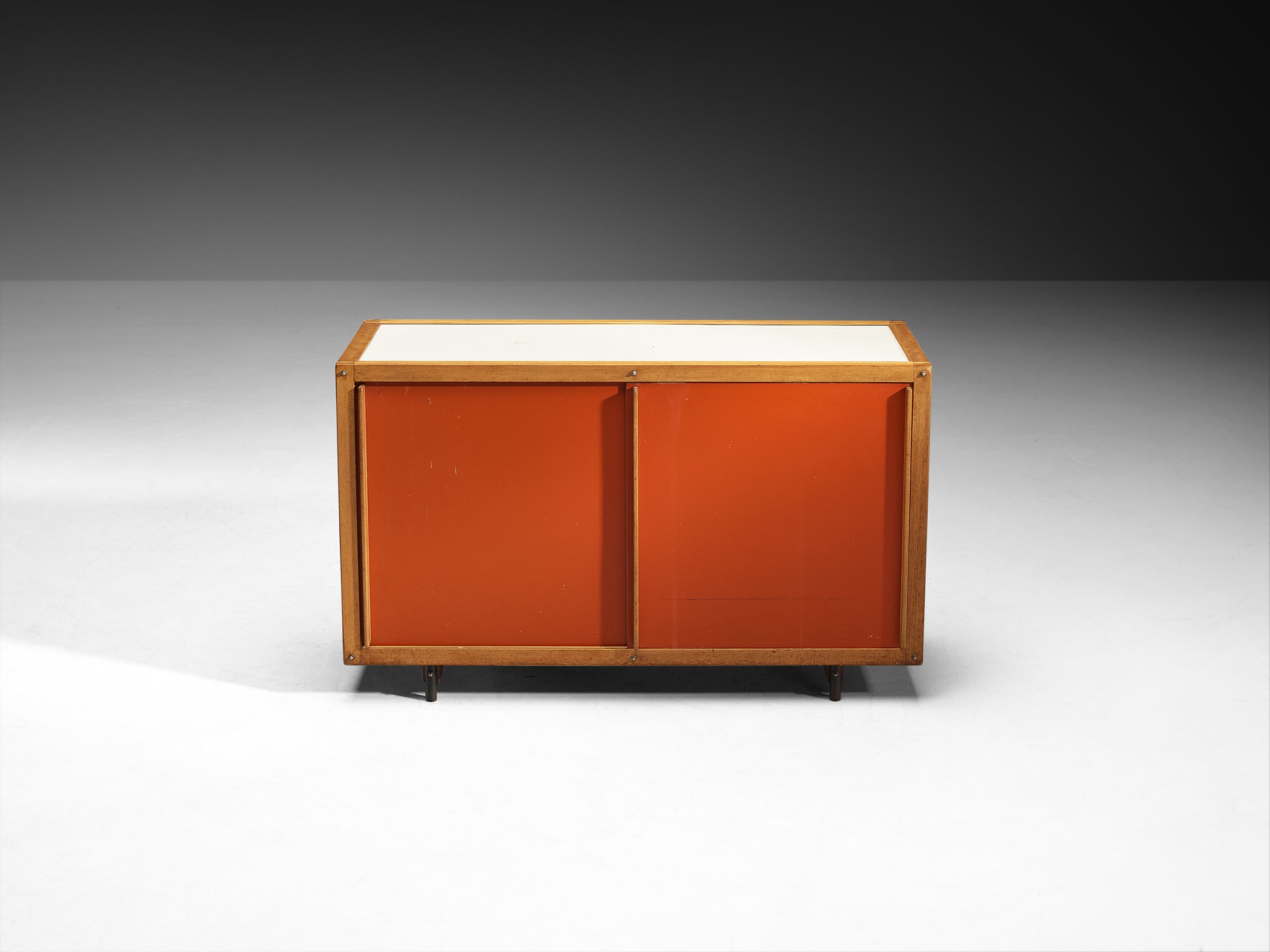 André Sornay Rare Sideboard with Double-Sliding Doors in Red Case pieces and storage cabinets Morentz