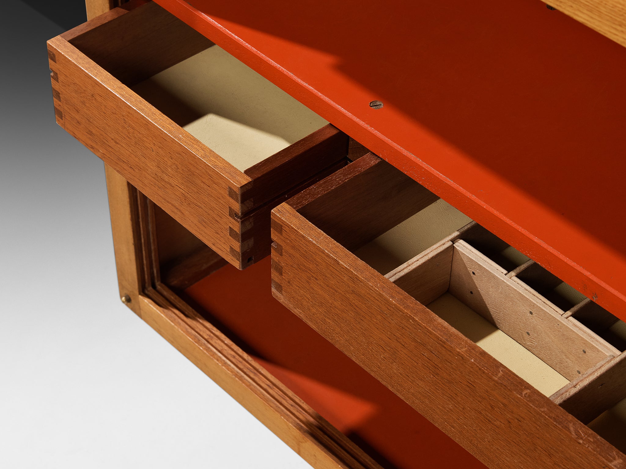 André Sornay Rare Geometric Bookcase with Sliding-Doors in Ash