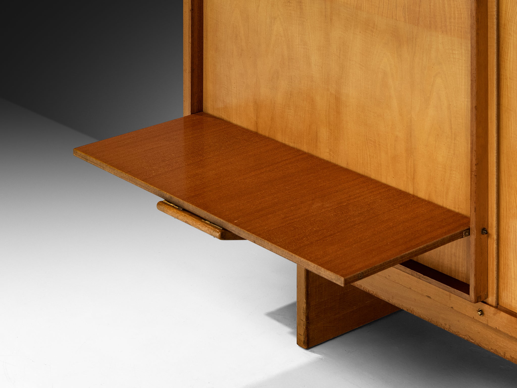 André Sornay Rare Geometric Bookcase with Sliding-Doors in Ash