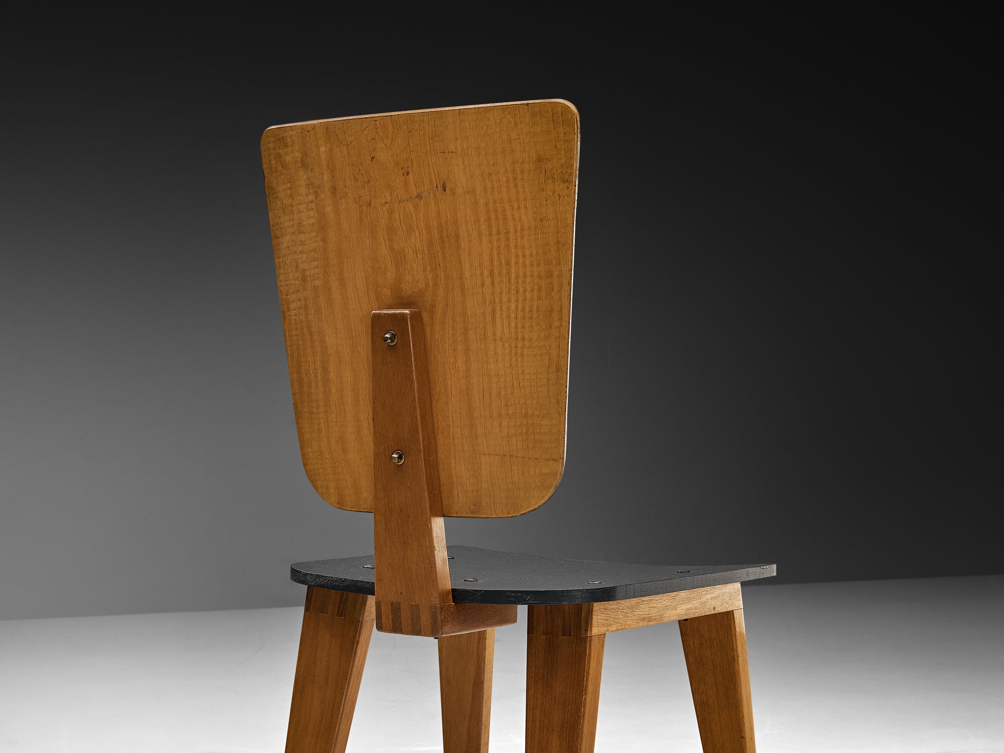 André Sornay Pair of Dining Chairs in Teak and Ash with Dark Grey Seats Seating Morentz
